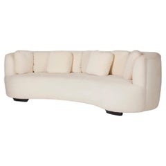 Large white mohair half-moon sofa