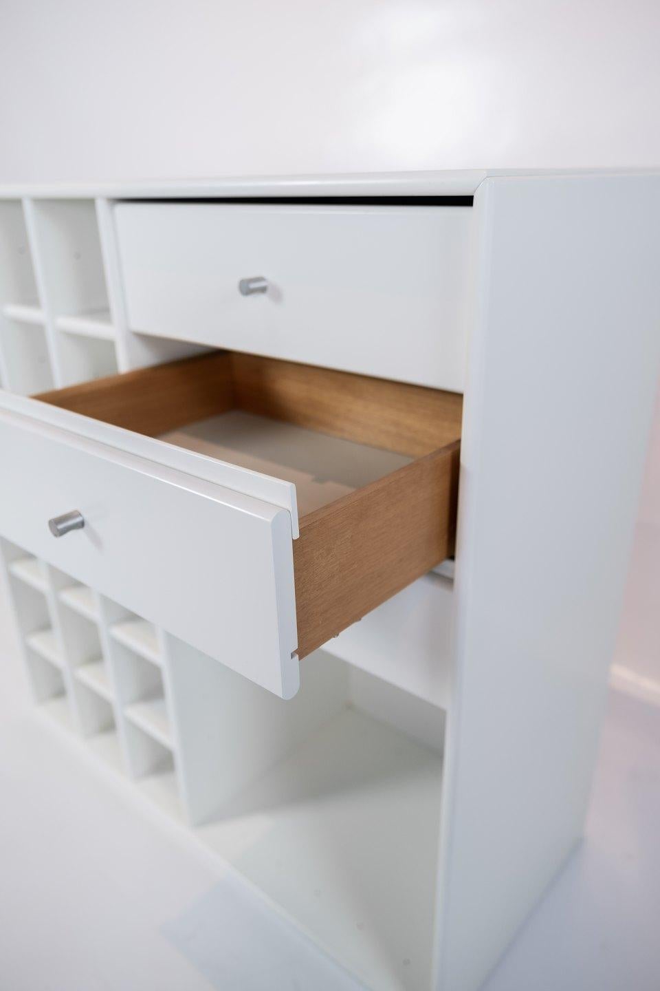 Scandinavian Modern Large White Montana Module with Drawers and 18 Smaller Shelves, Designed by Pete