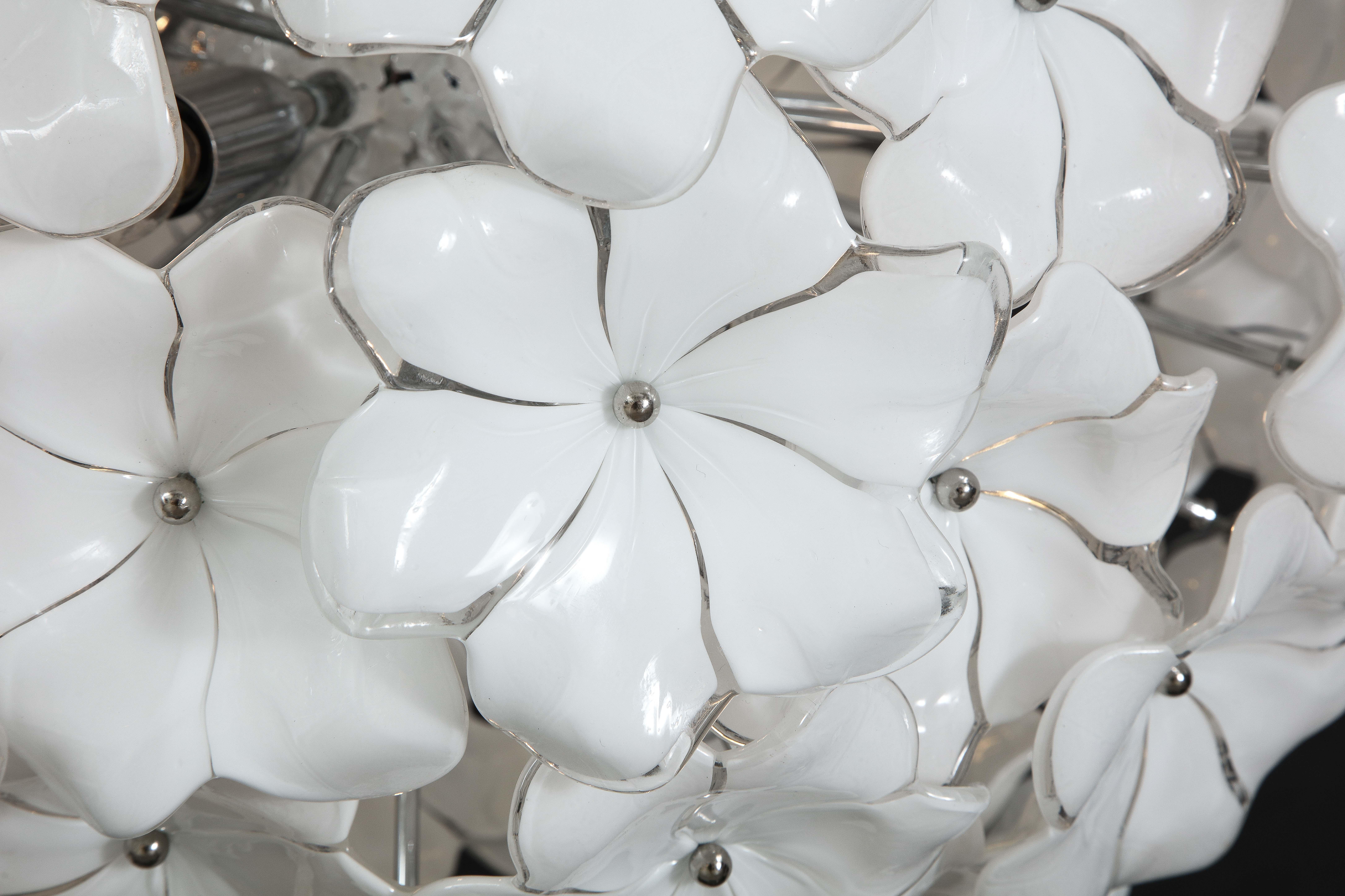 Hand-Crafted Large White Murano Flower Glass Globe Chandelier by Cenedese For Sale