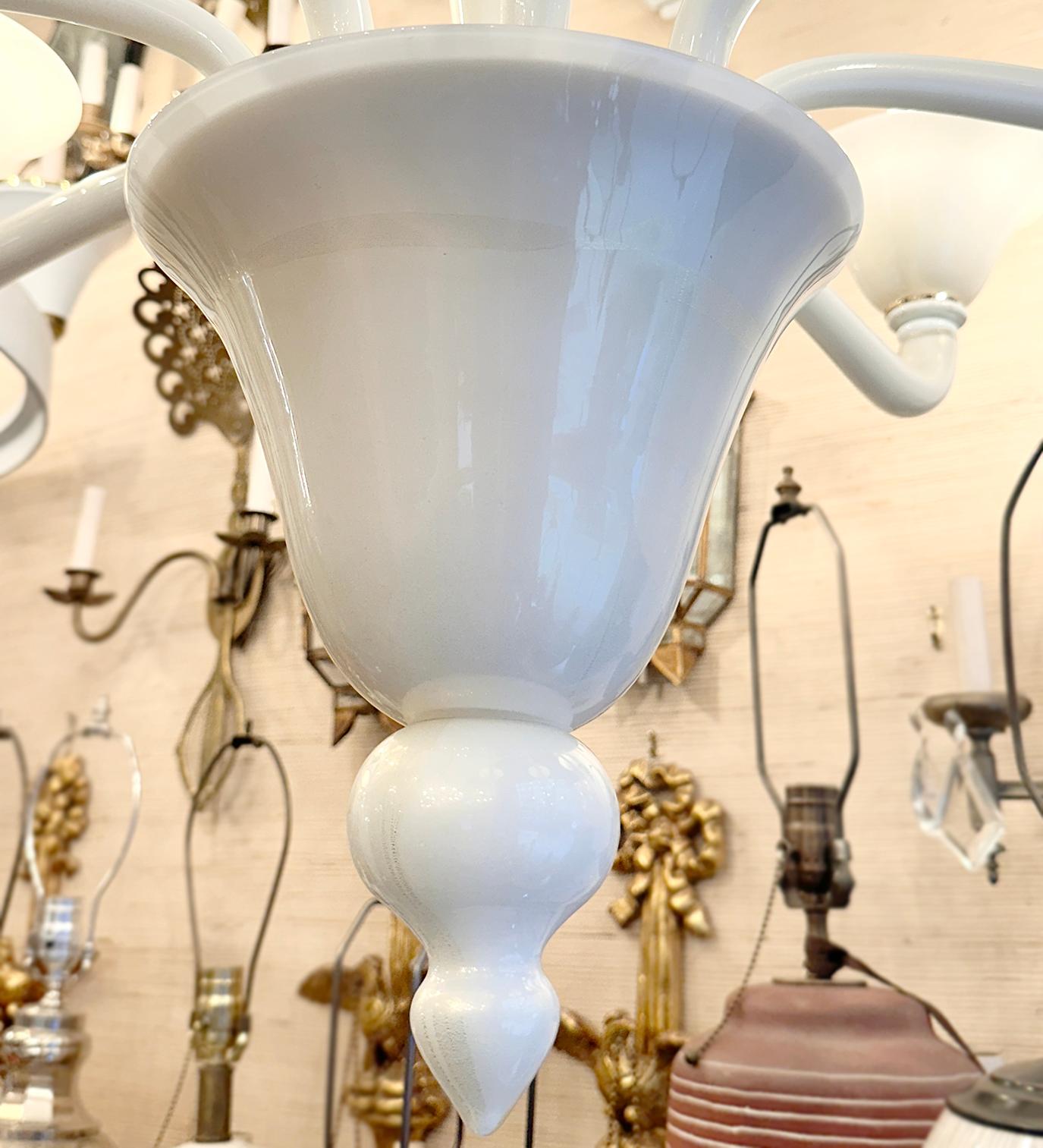 Italian Large White Murano Glass Chandelier For Sale