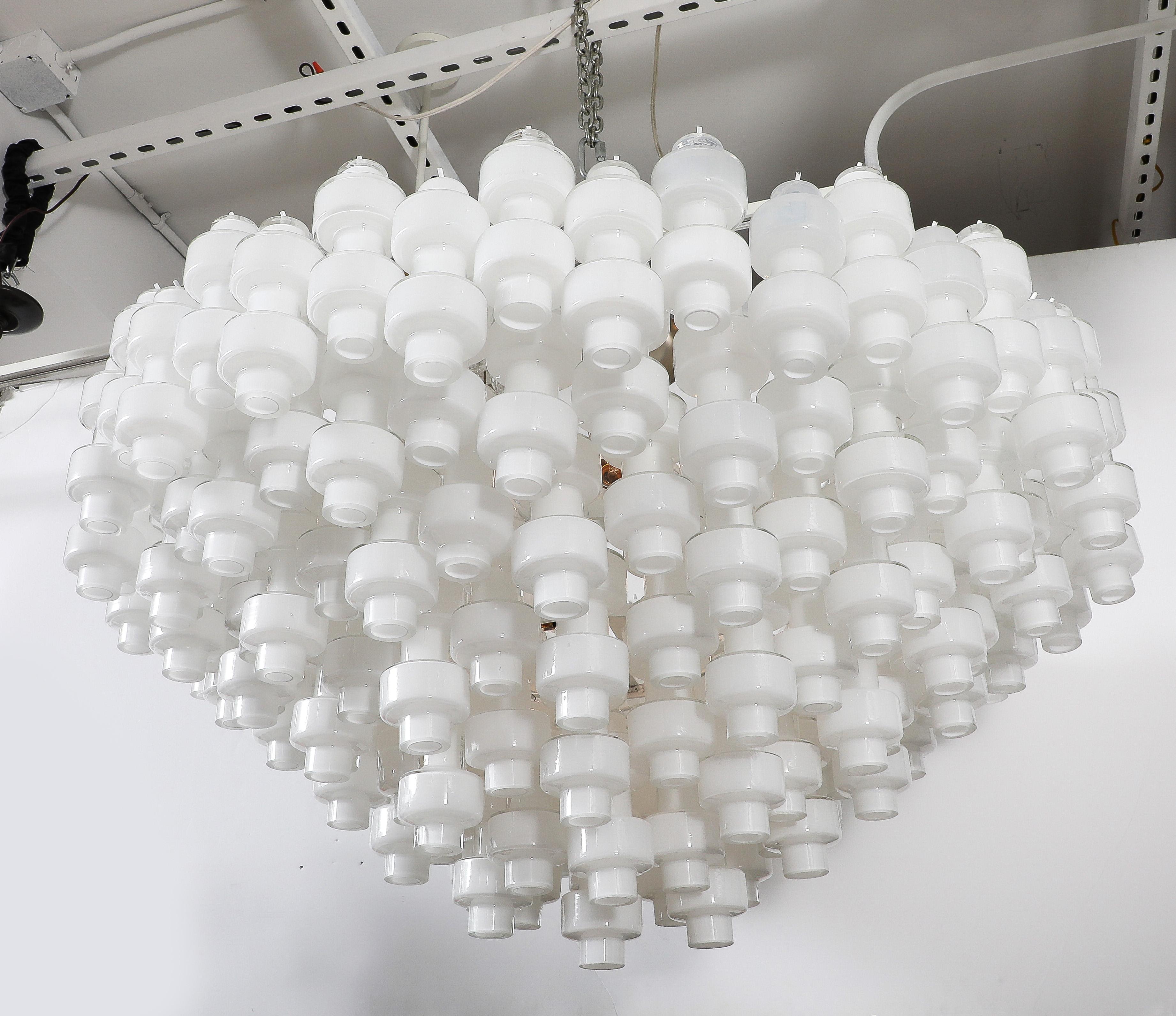 Hand-Crafted Large White Murano Glass  Chandelier For Sale