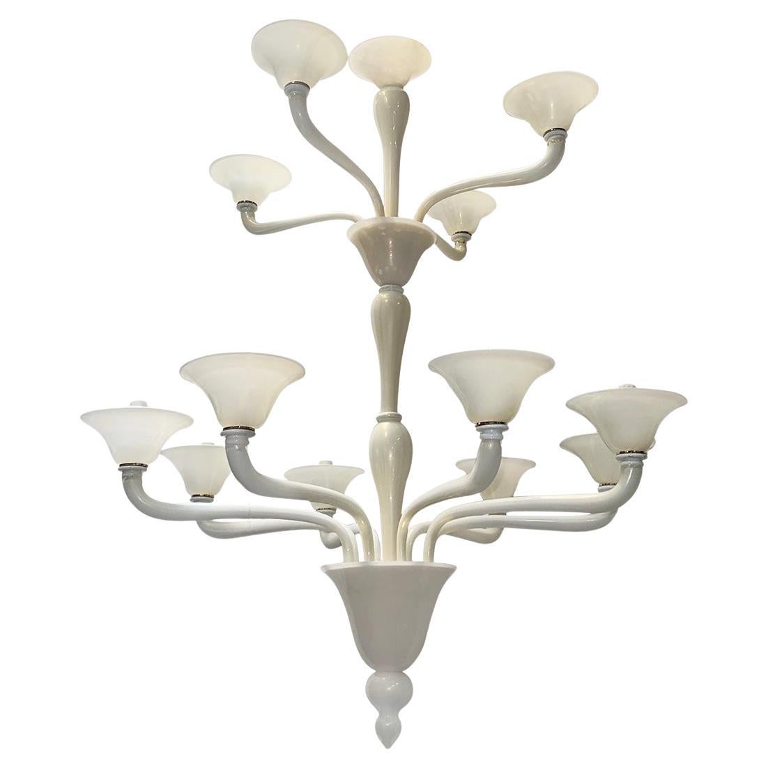 Large White Murano Glass Chandelier For Sale