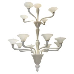 Vintage Large White Murano Glass Chandelier