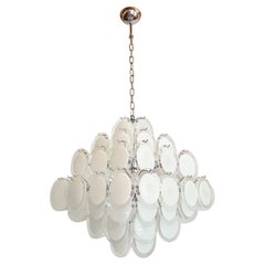Large White Murano Glass Disc Chandelier, by Vistosi 