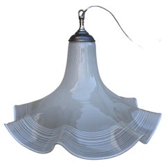 Vintage Large White Murano Glass "Fazzoletto" Pendant Lamp