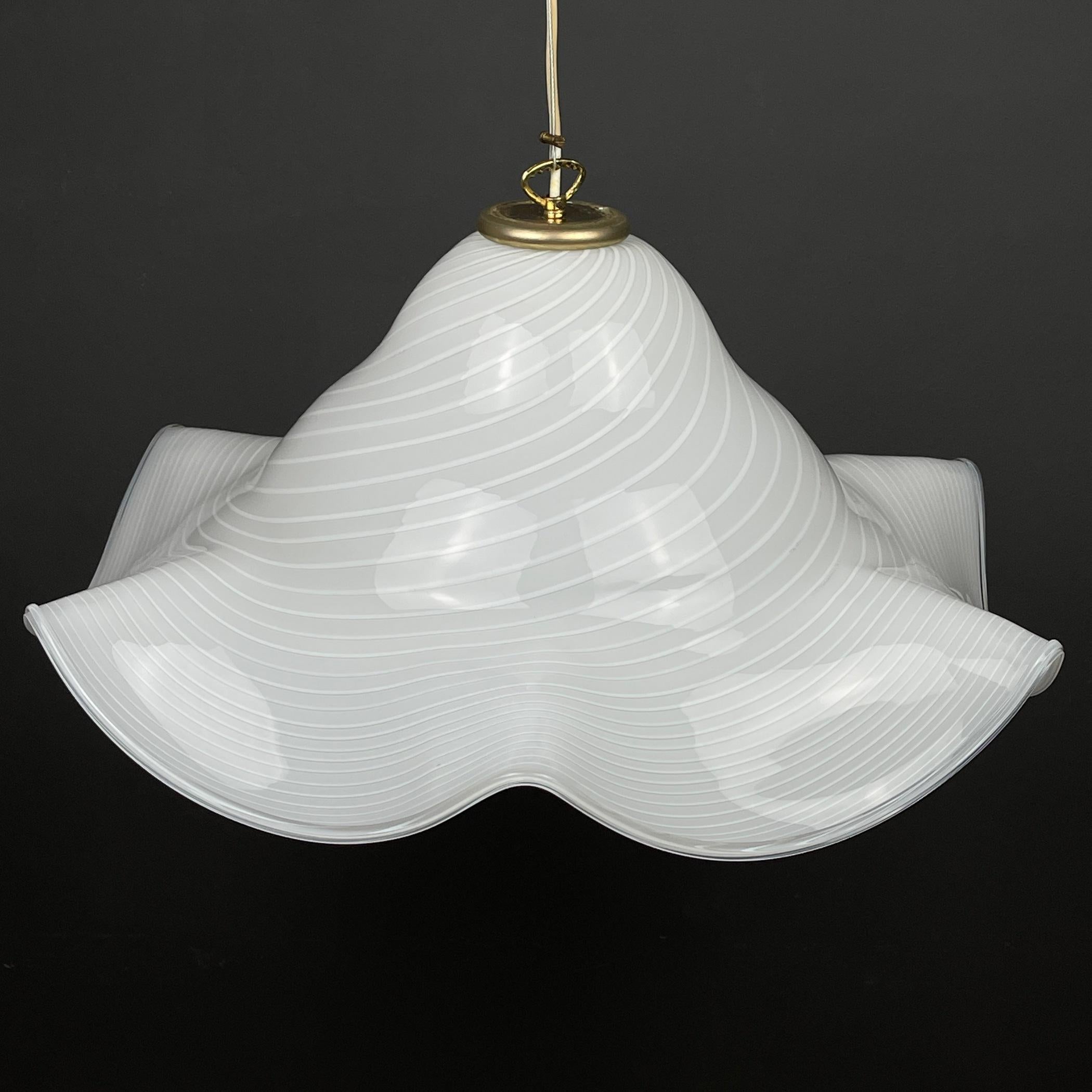 Large white murano glass pendant lamp Italy 1970s For Sale 3