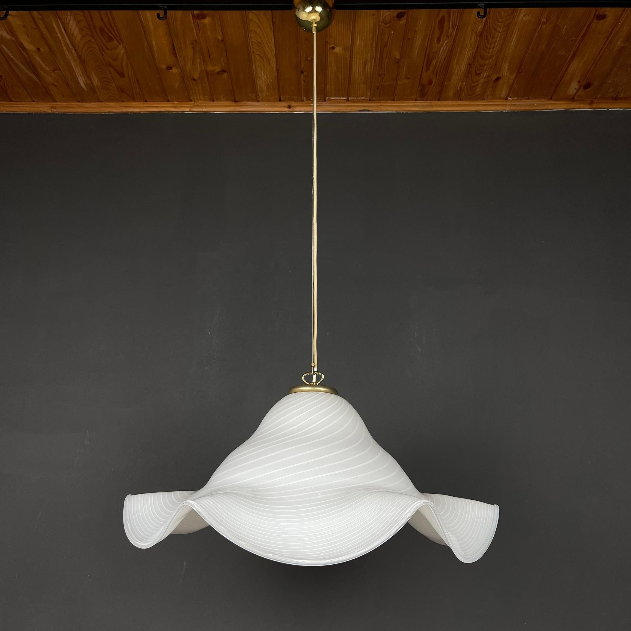 Large white murano glass pendant lamp Italy 1970s 4