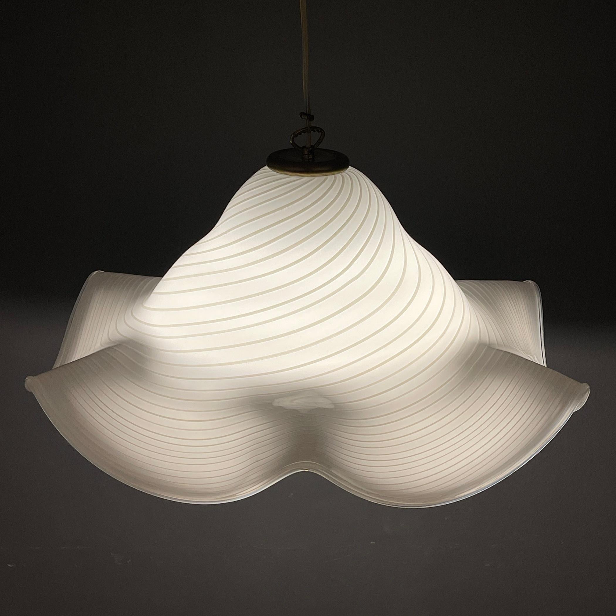 Large white murano glass pendant lamp Italy 1970s For Sale 5