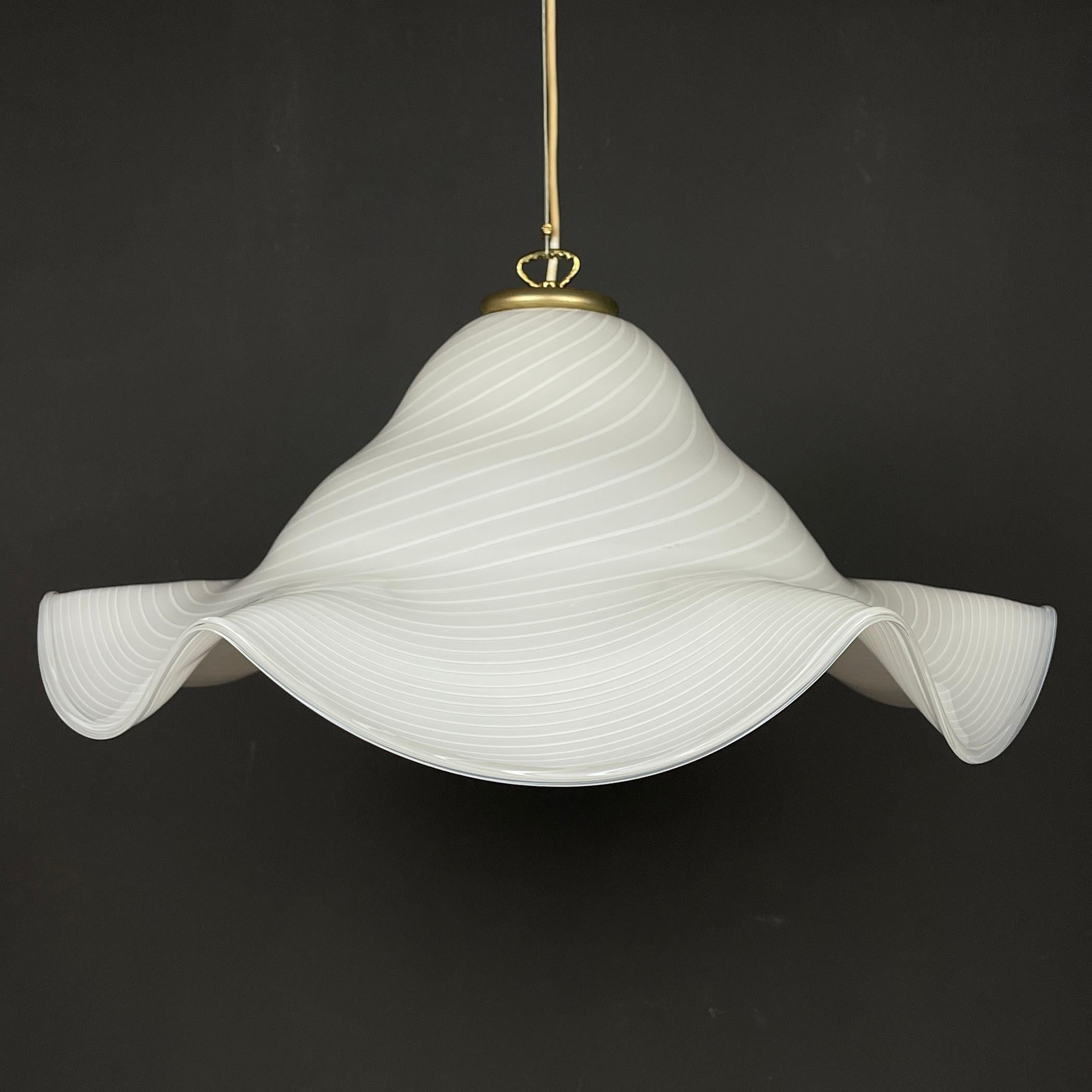 20th Century Large white murano glass pendant lamp Italy 1970s For Sale