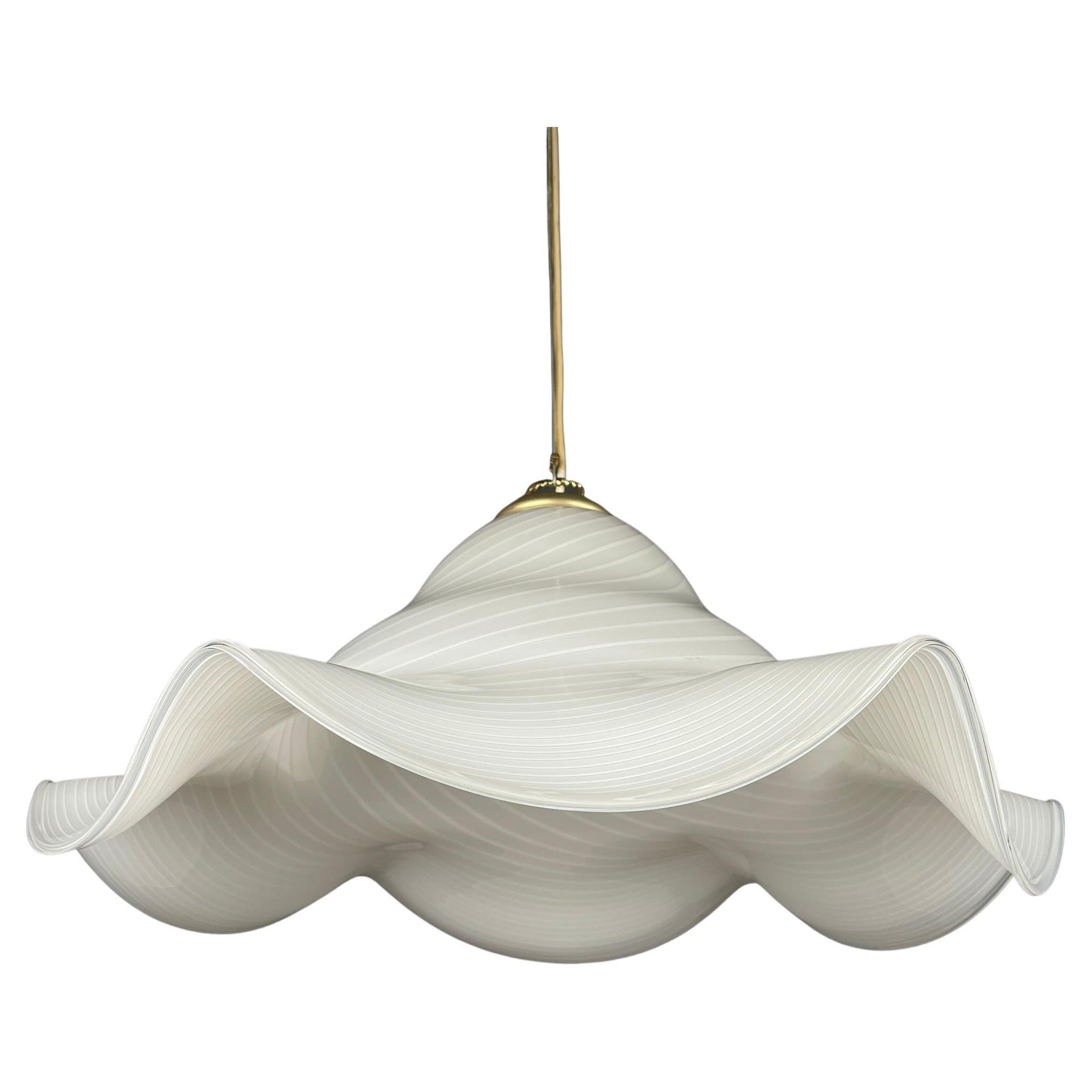 Large white murano glass pendant lamp Italy 1970s For Sale