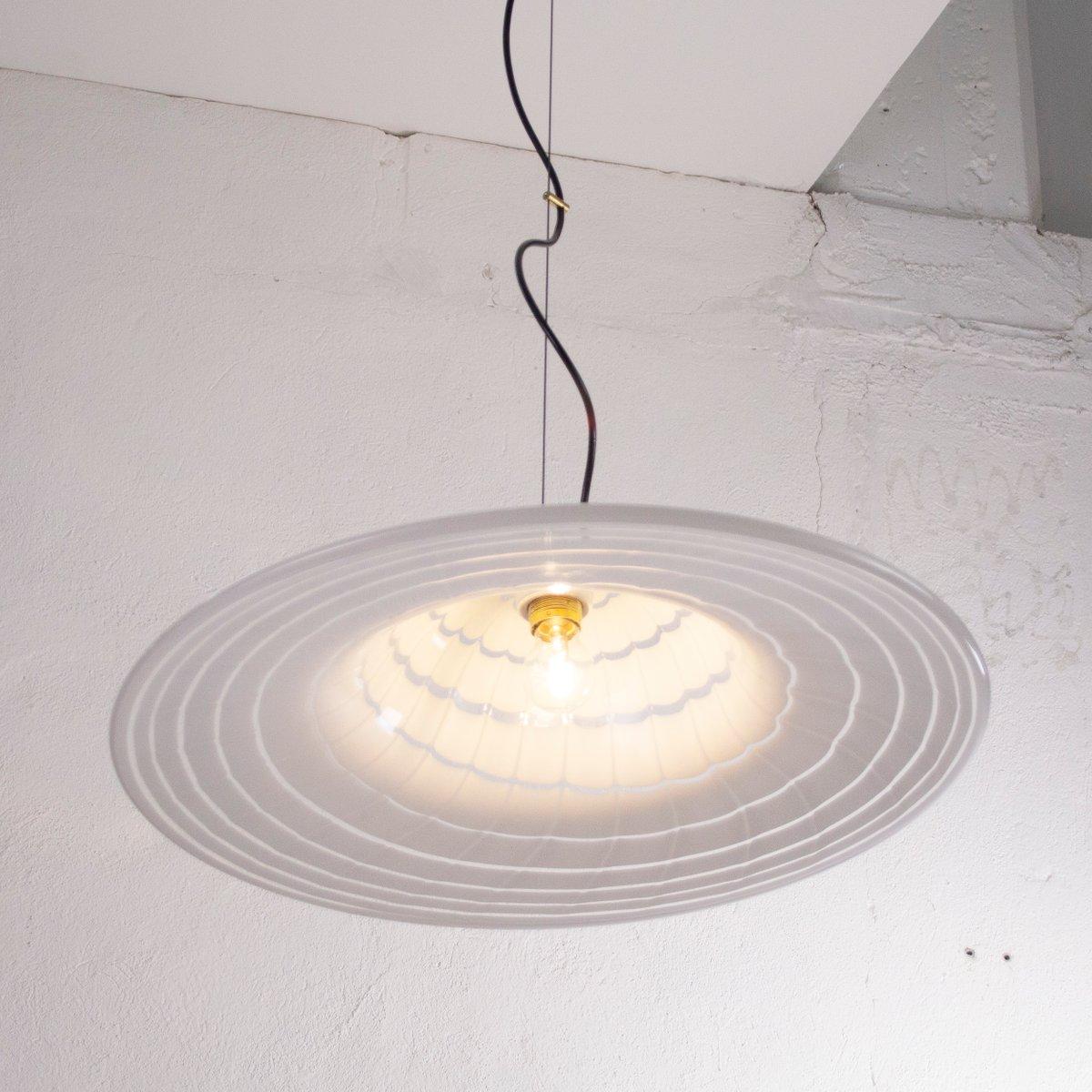 Large White Murano Glass Pendant Lamp with Fenicio pattern made in Italy, 1970s In Excellent Condition For Sale In Venezia, IT