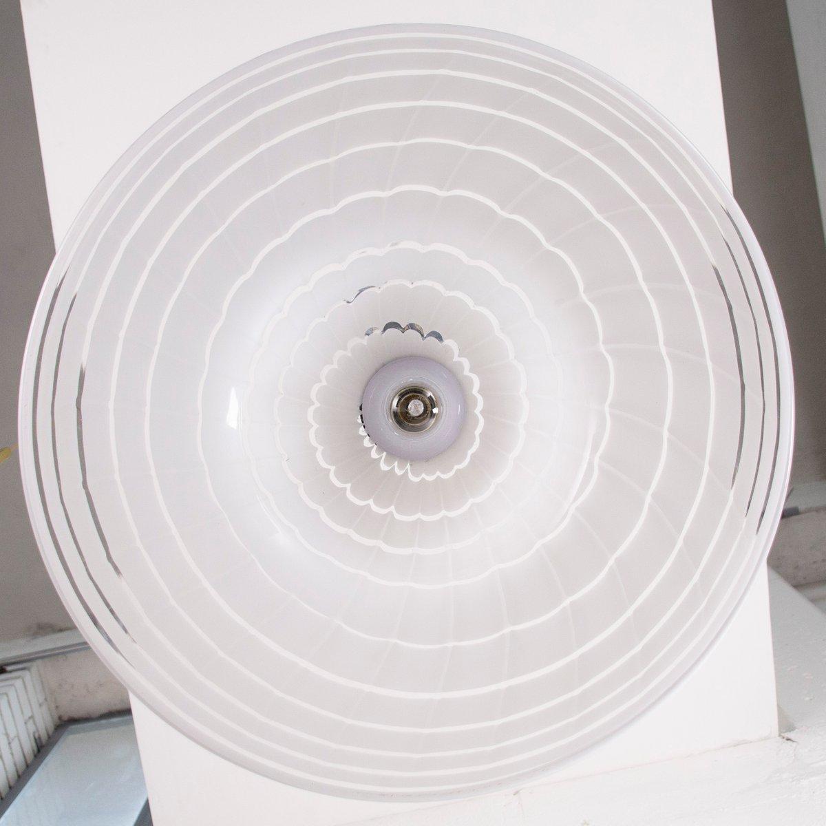 20th Century Large White Murano Glass Pendant Lamp with Fenicio pattern made in Italy, 1970s For Sale