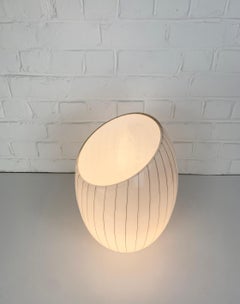 Large white Murano Glass table lamp with stripe decor, Italy, 1950-60s
