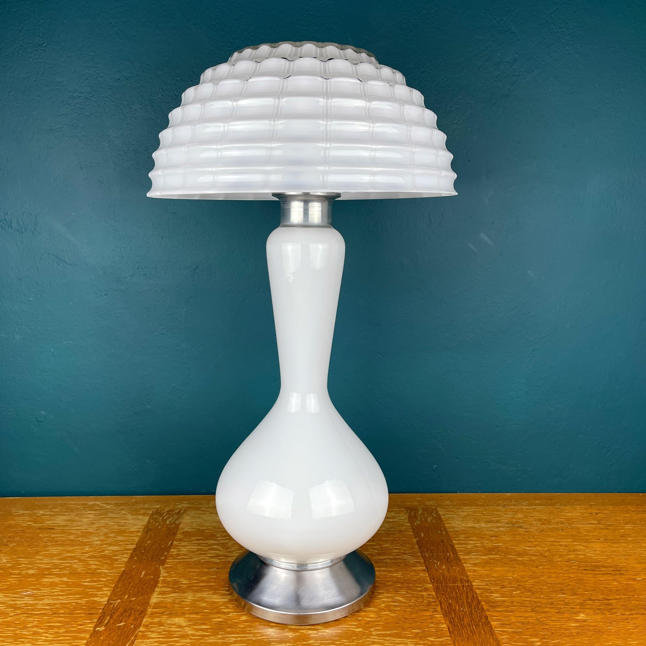 Italian Large White Murano Table Lamp Mushroom, Italy 1970s For Sale