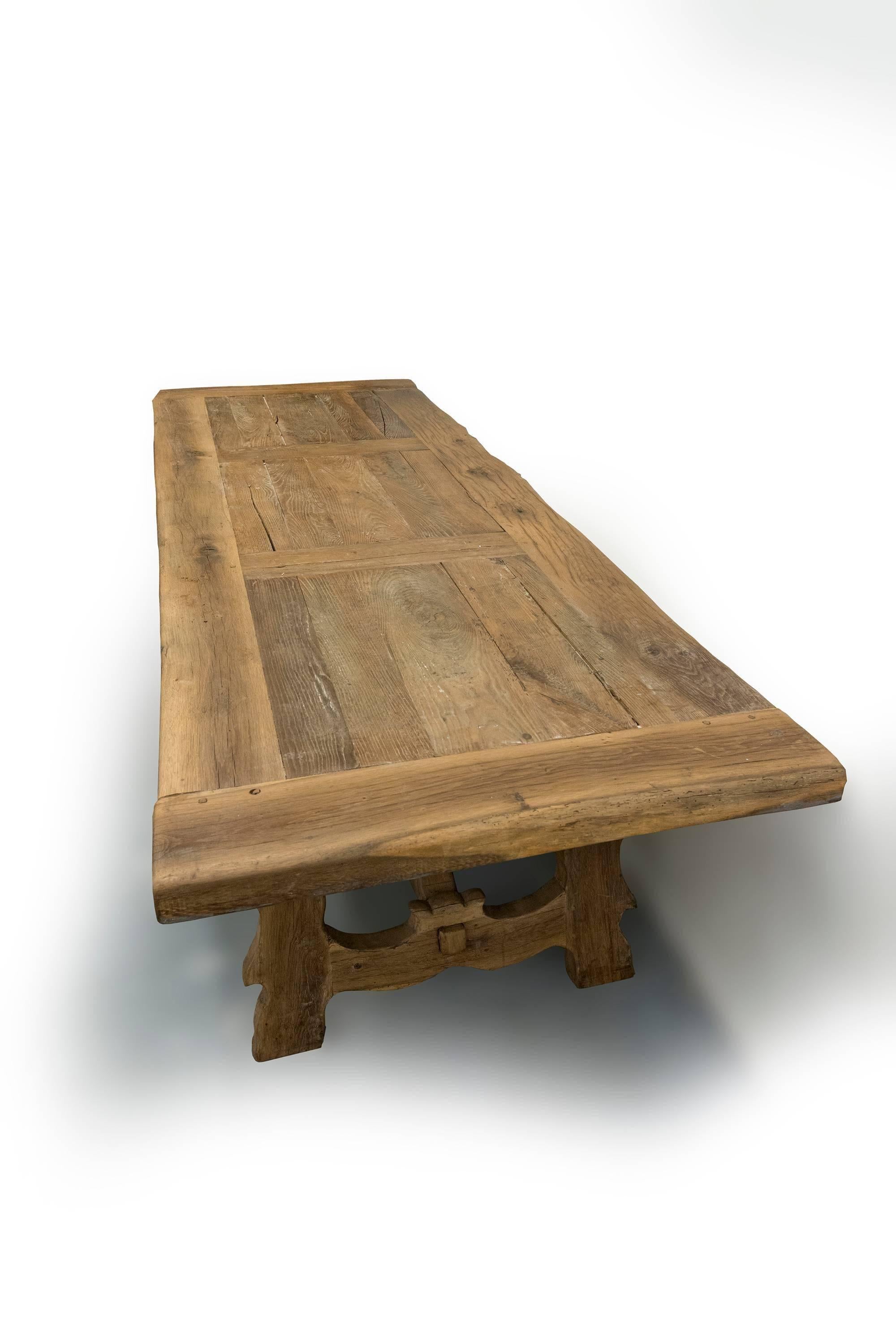 French Large White Oak Dining Table