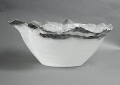 Large White Onyx Bowl with Gray Raw Edge
