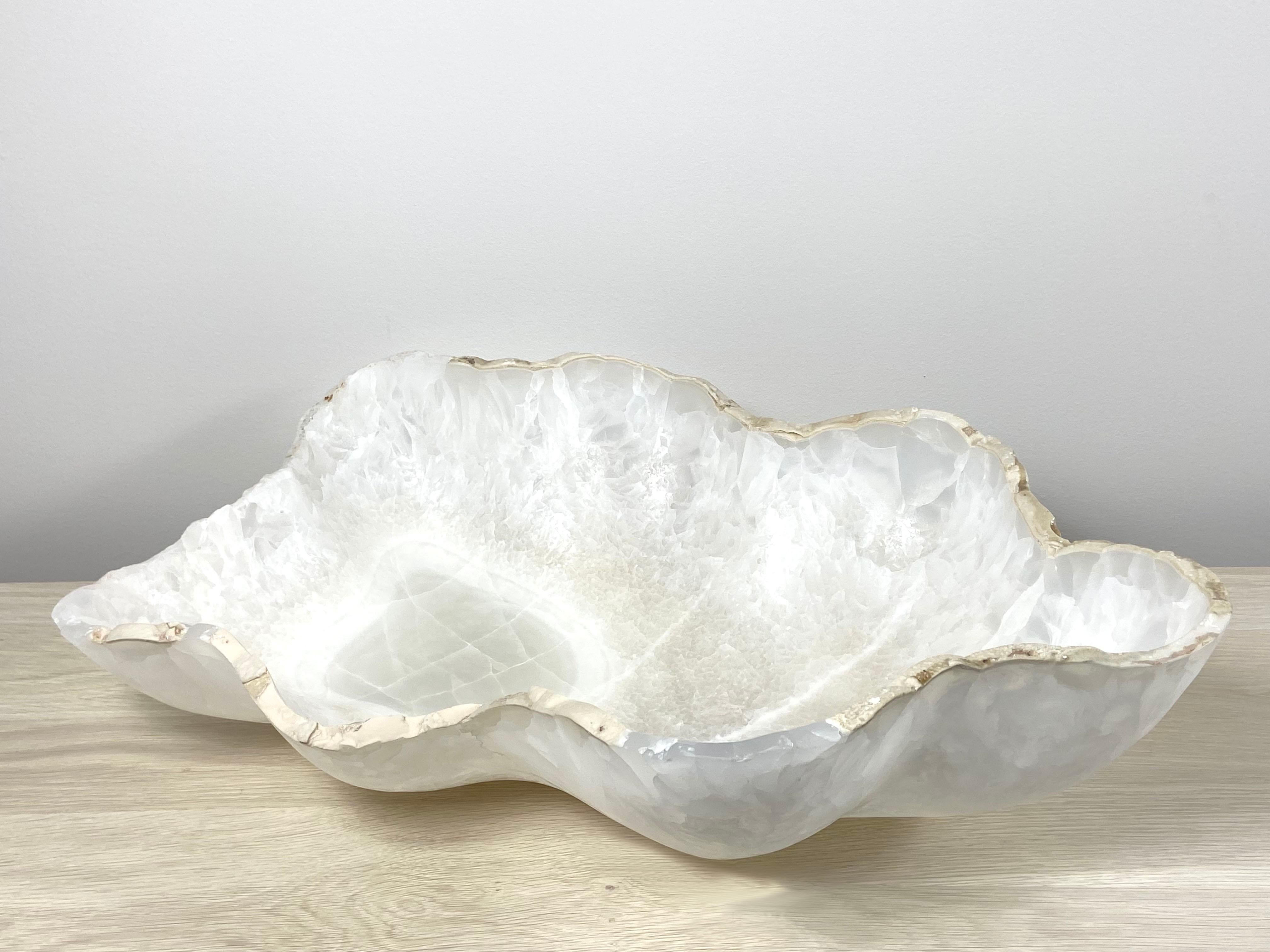Organic Modern Large White Onyx Bowl with Raw Edge