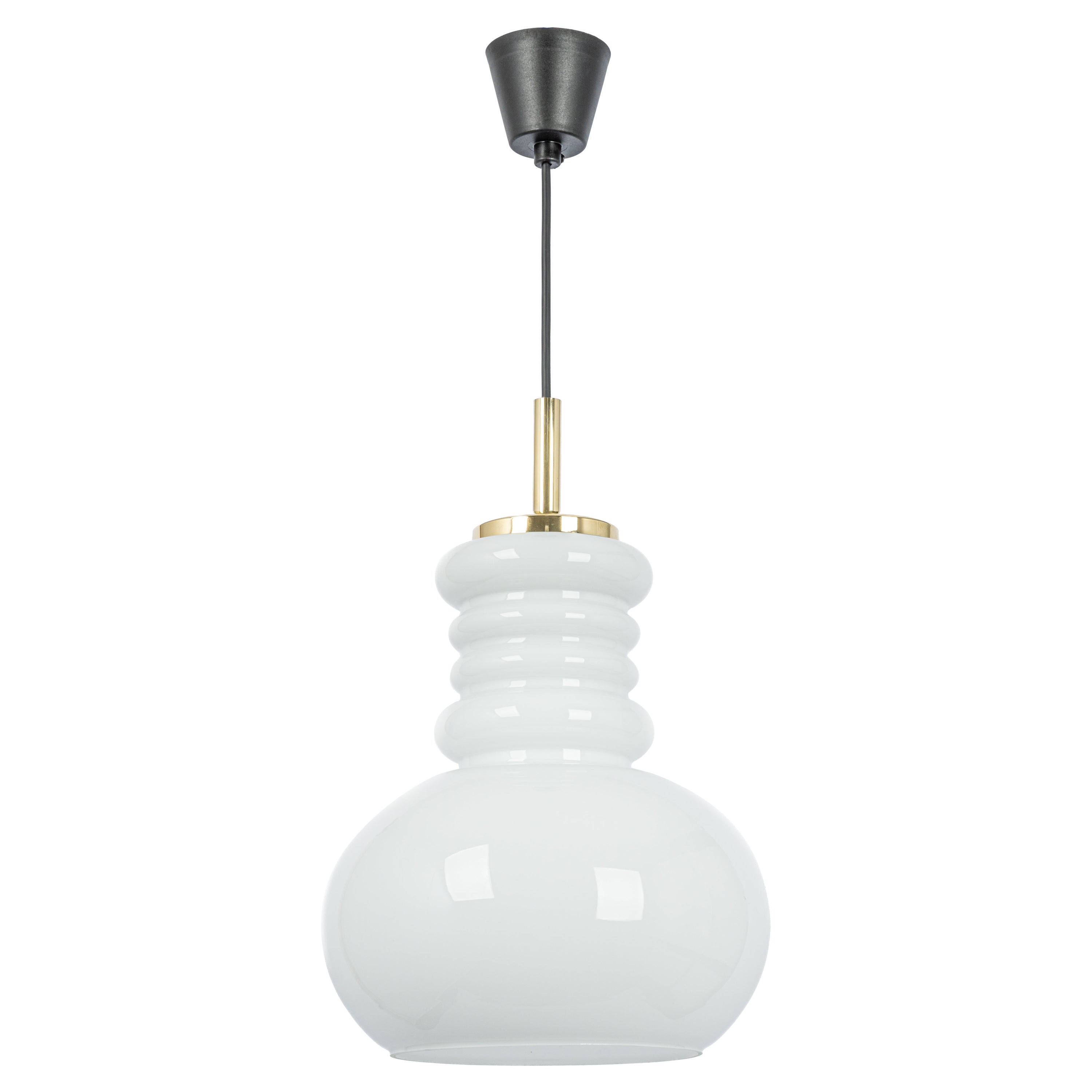Grande lampada a sospensione in vetro opalino bianco di Peill & Putzler, Germania, 1970