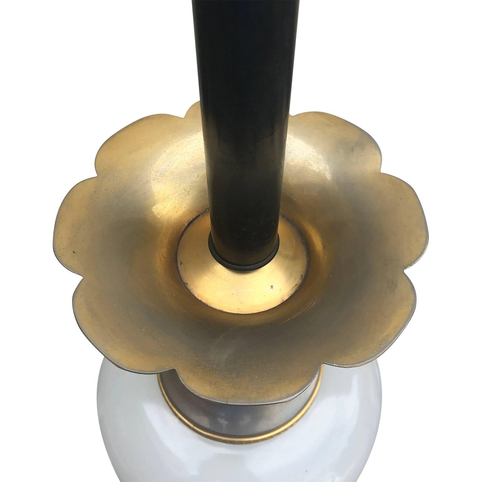 Empire Large White Opaline Table Lamp on Black Marble Base