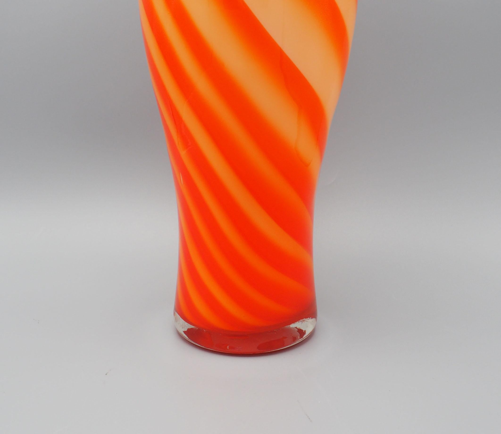 Mid-20th Century Large White Opaline Vase with Orange Swirls, 1960s For Sale
