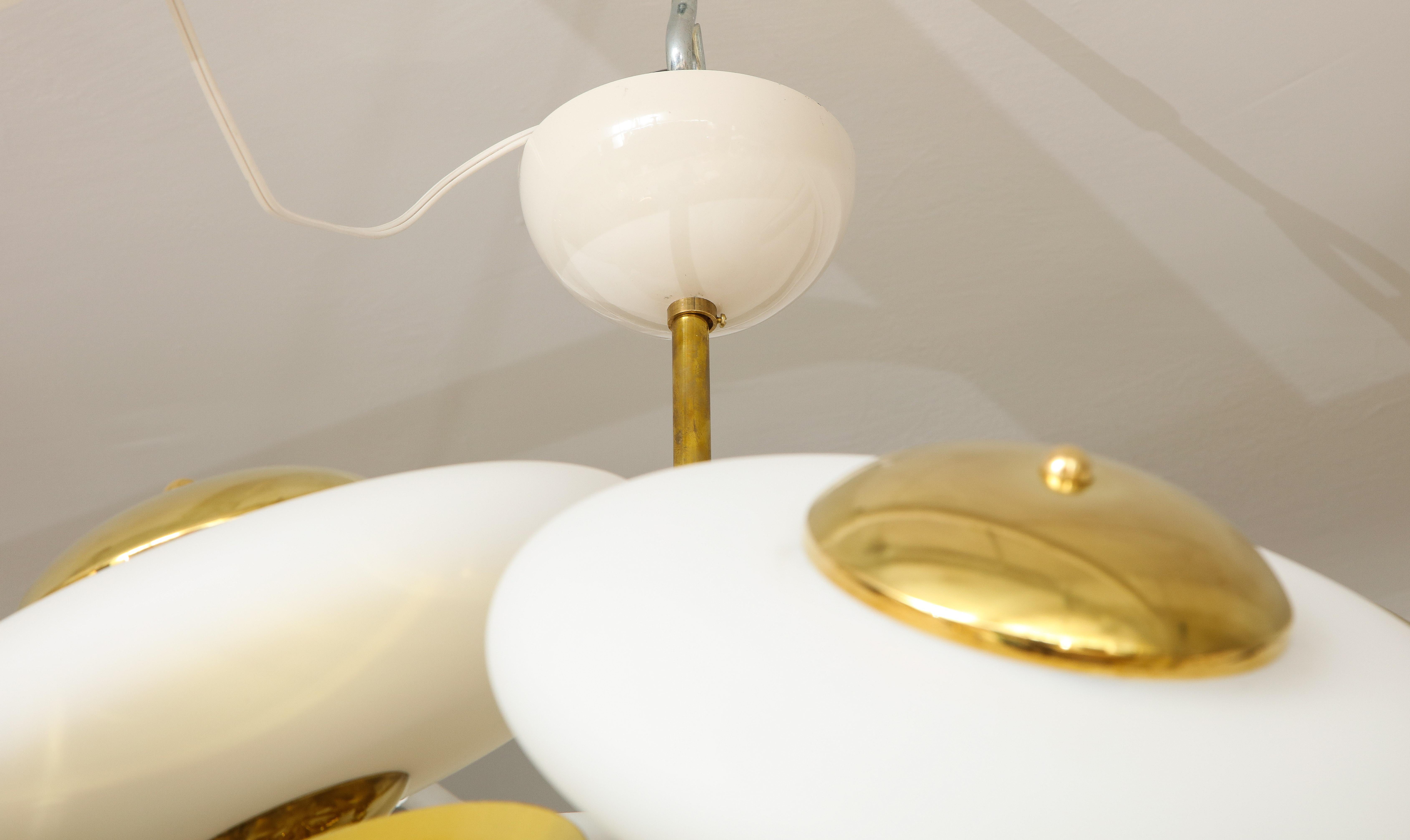 Large White Murano Glass and Brass Sphere Sputnik Round Chandelier, Italy 5