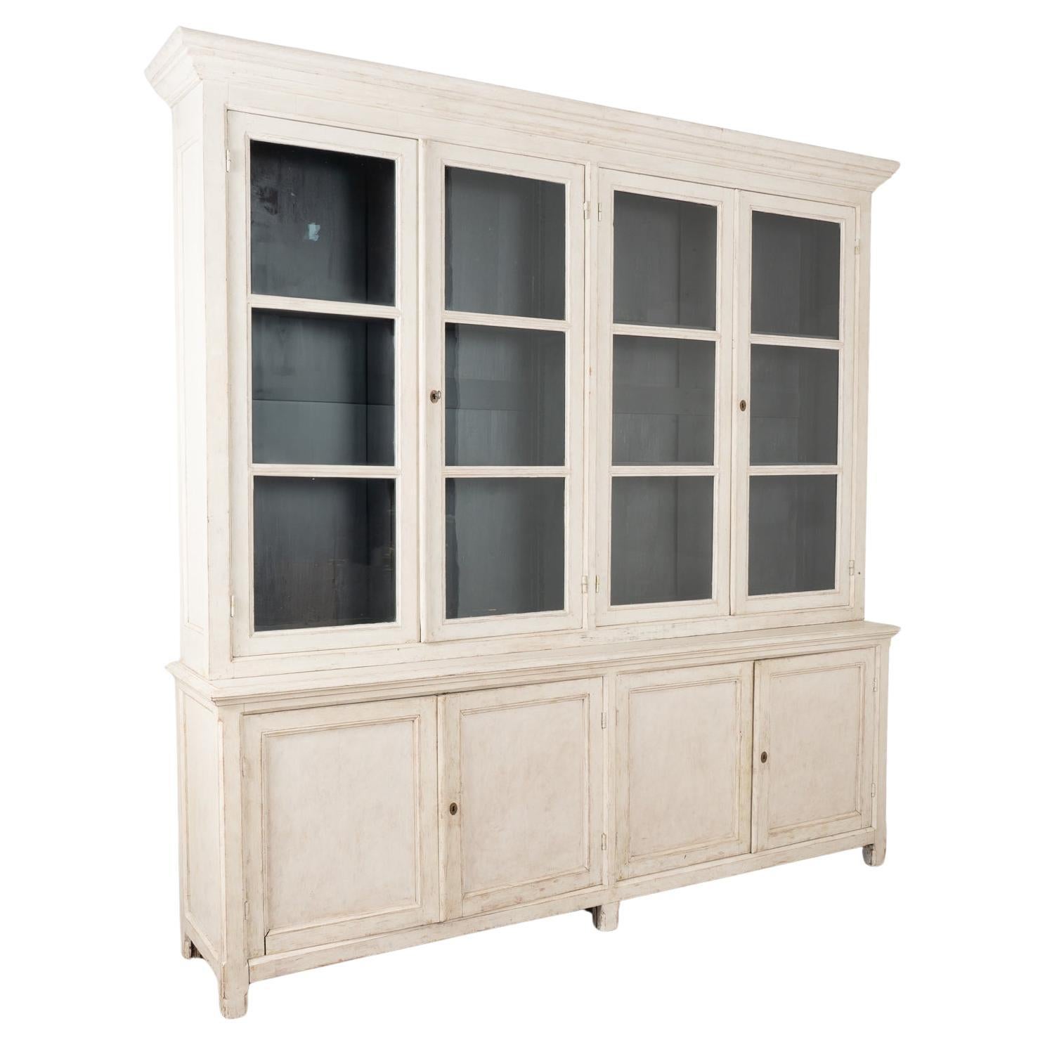 Large White Painted Bookcase Display Cabinet, Sweden circa 1880