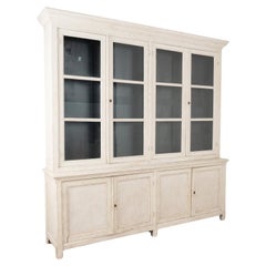Used Large White Painted Bookcase Display Cabinet, Sweden circa 1880