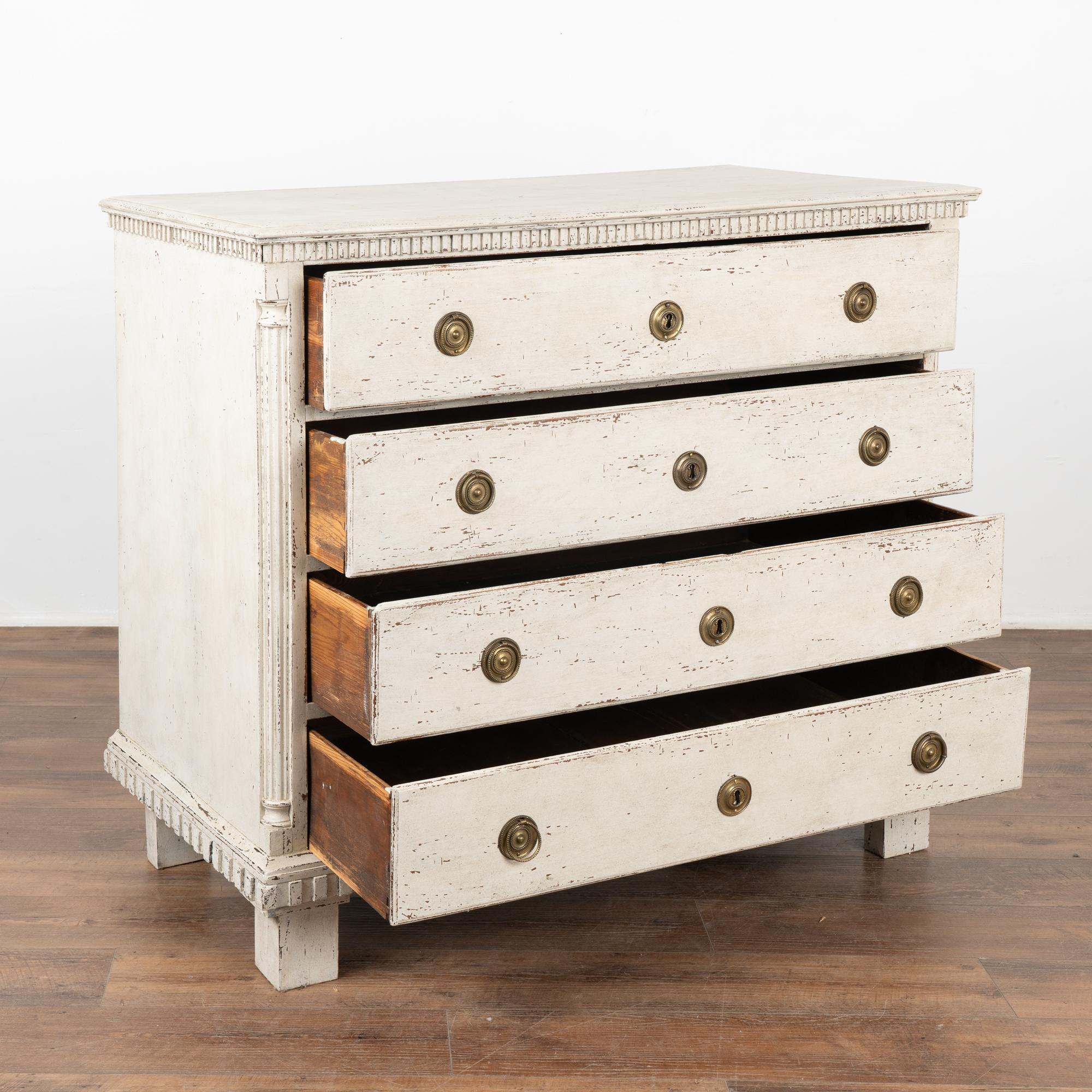 Gustavian Large White Painted Chest of Four Drawers, Denmark circa 1800