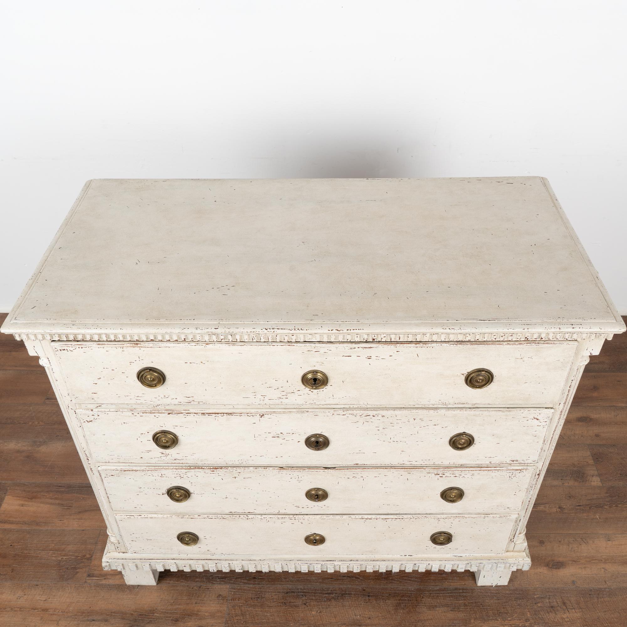 19th Century Large White Painted Chest of Four Drawers, Denmark circa 1800