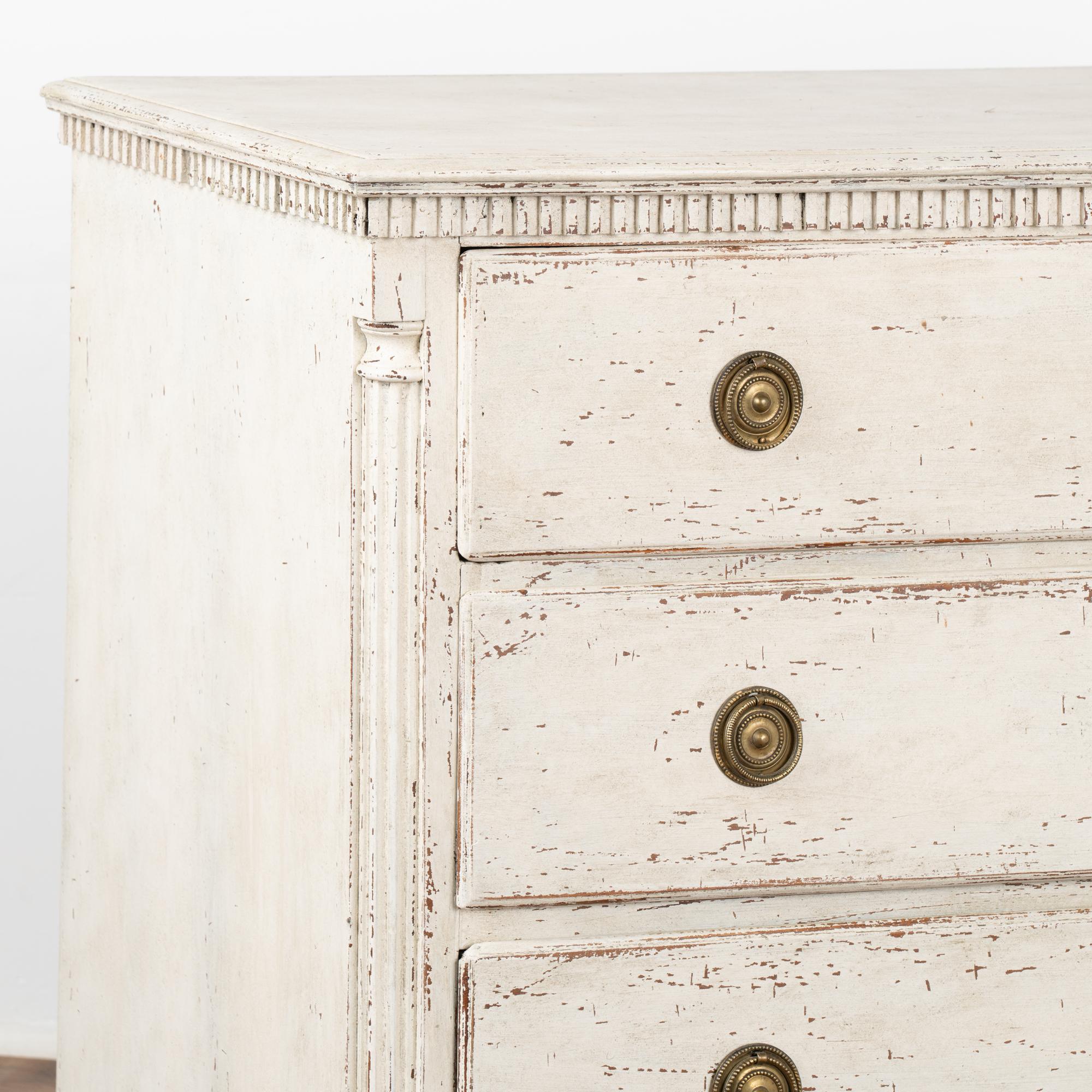 Brass Large White Painted Chest of Four Drawers, Denmark circa 1800