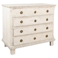 Antique Large White Painted Chest of Four Drawers, Denmark circa 1800
