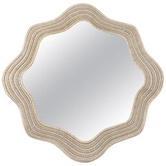 Large White Painted Wicker Mirror, France, circa 1970