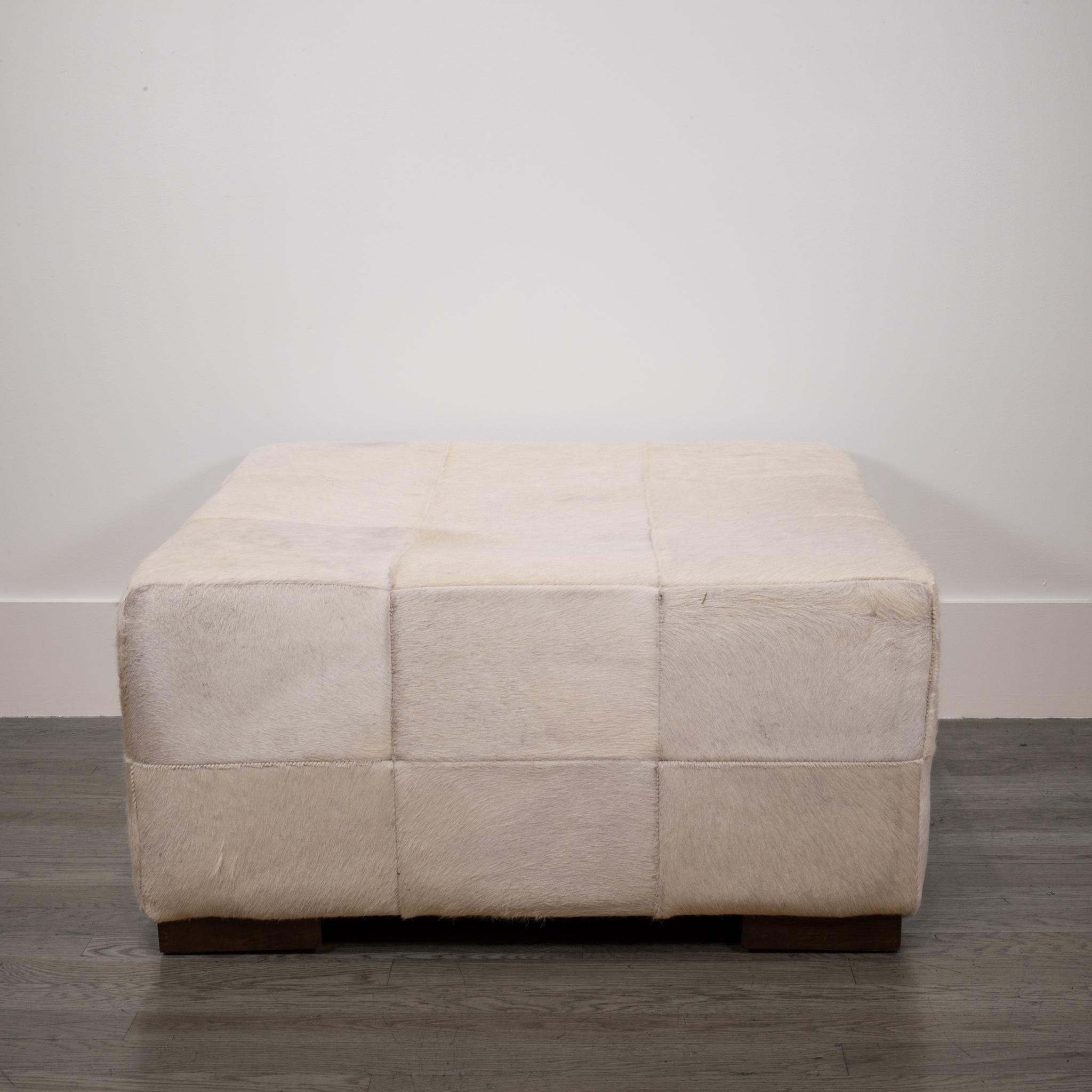 Large White Patchwork Cowhide Ottoman 1