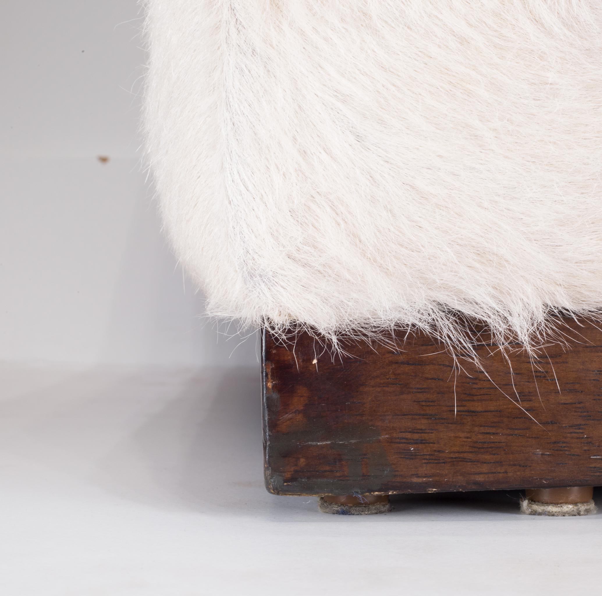 Large White Patchwork Cowhide Ottoman 2