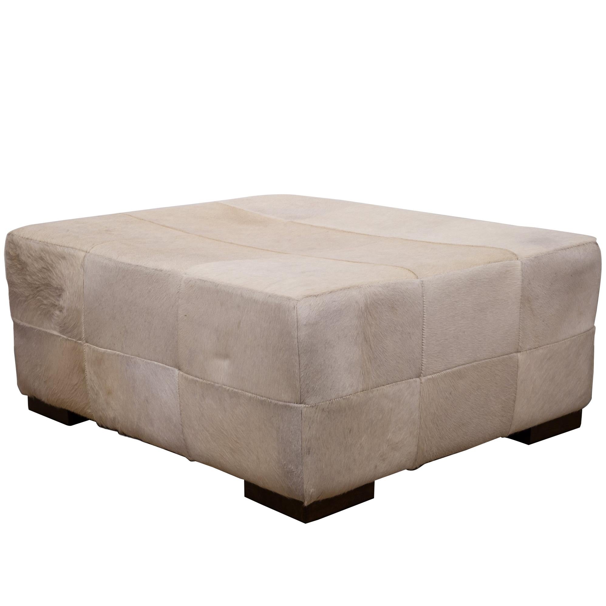 Large White Patchwork Cowhide Ottoman
