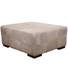 Large White Patchwork Cowhide Ottoman