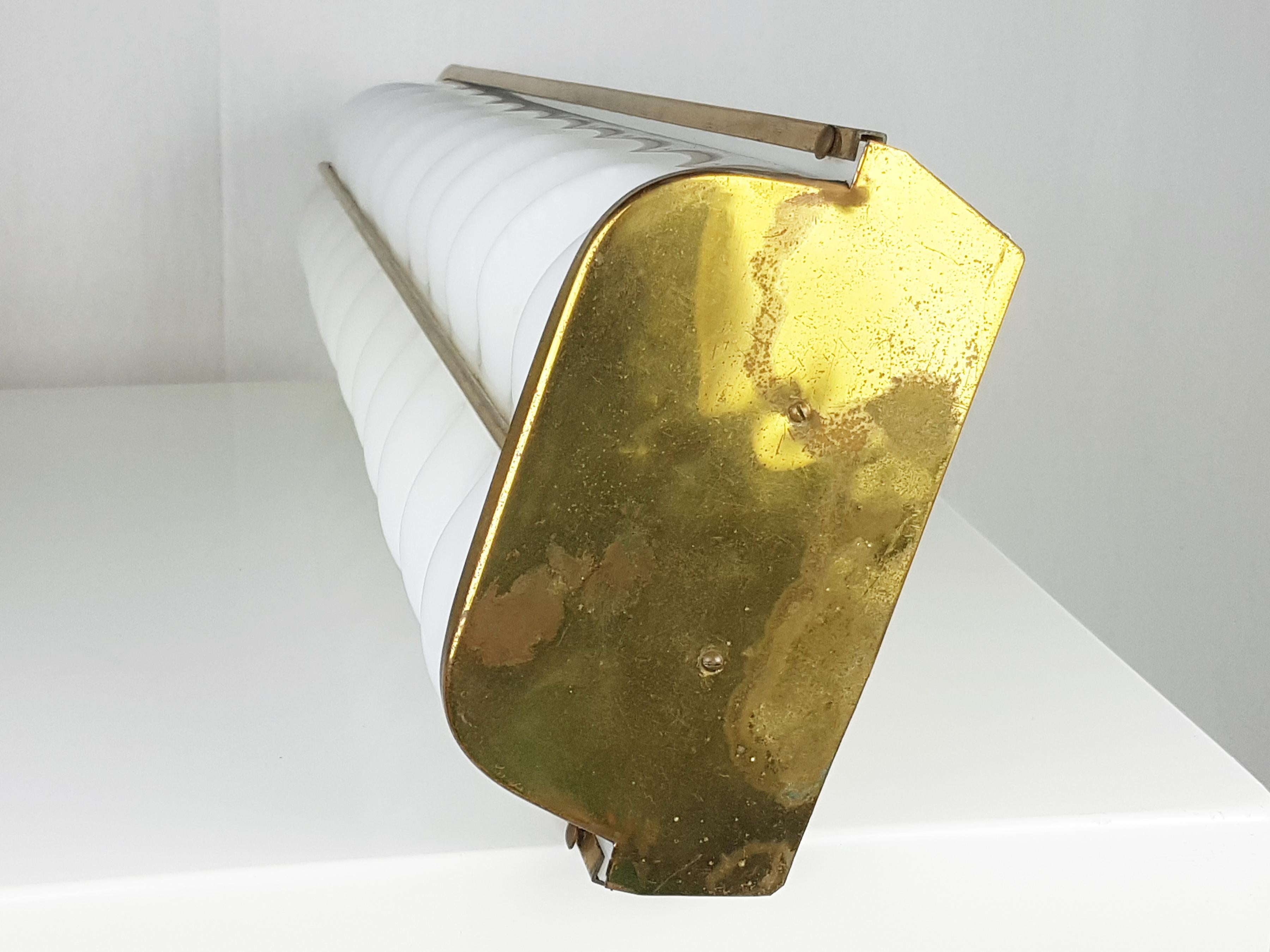 Italian Large white perspex & metal, brass 1950s wall lamp from old italian Cinema For Sale