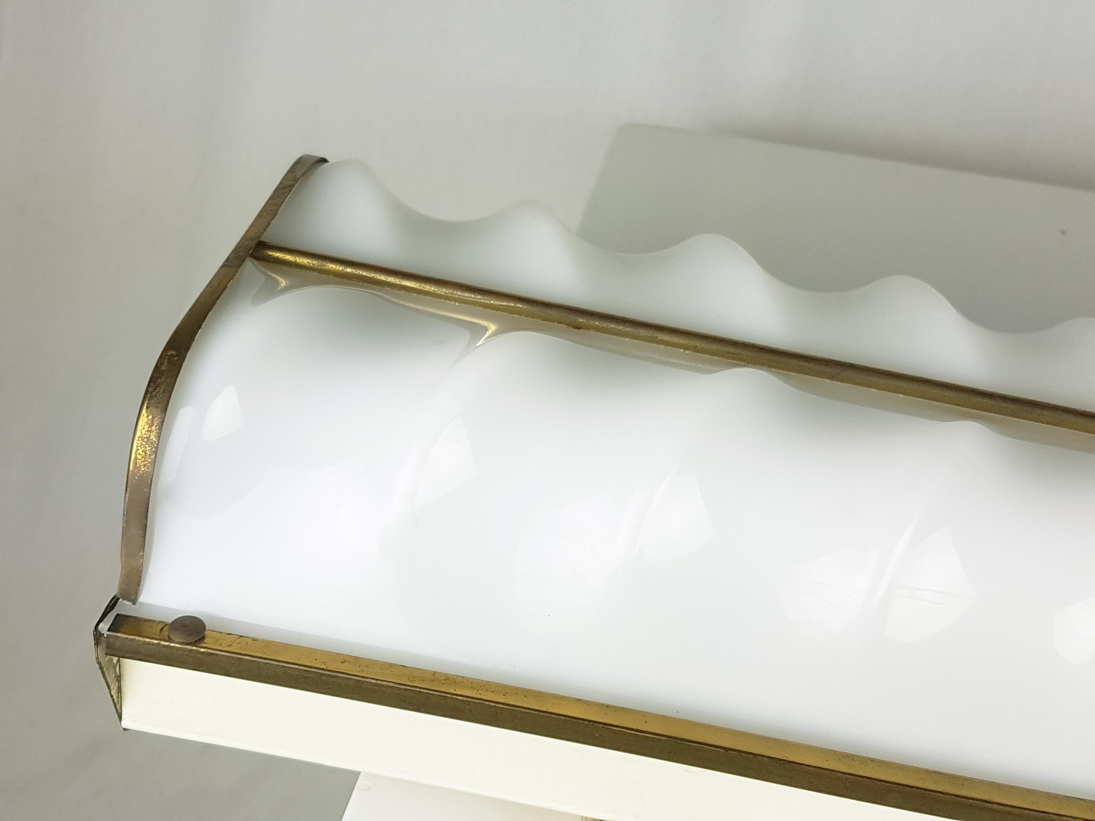 Large white perspex & metal, brass 1950s wall lamp from old italian Cinema For Sale 1