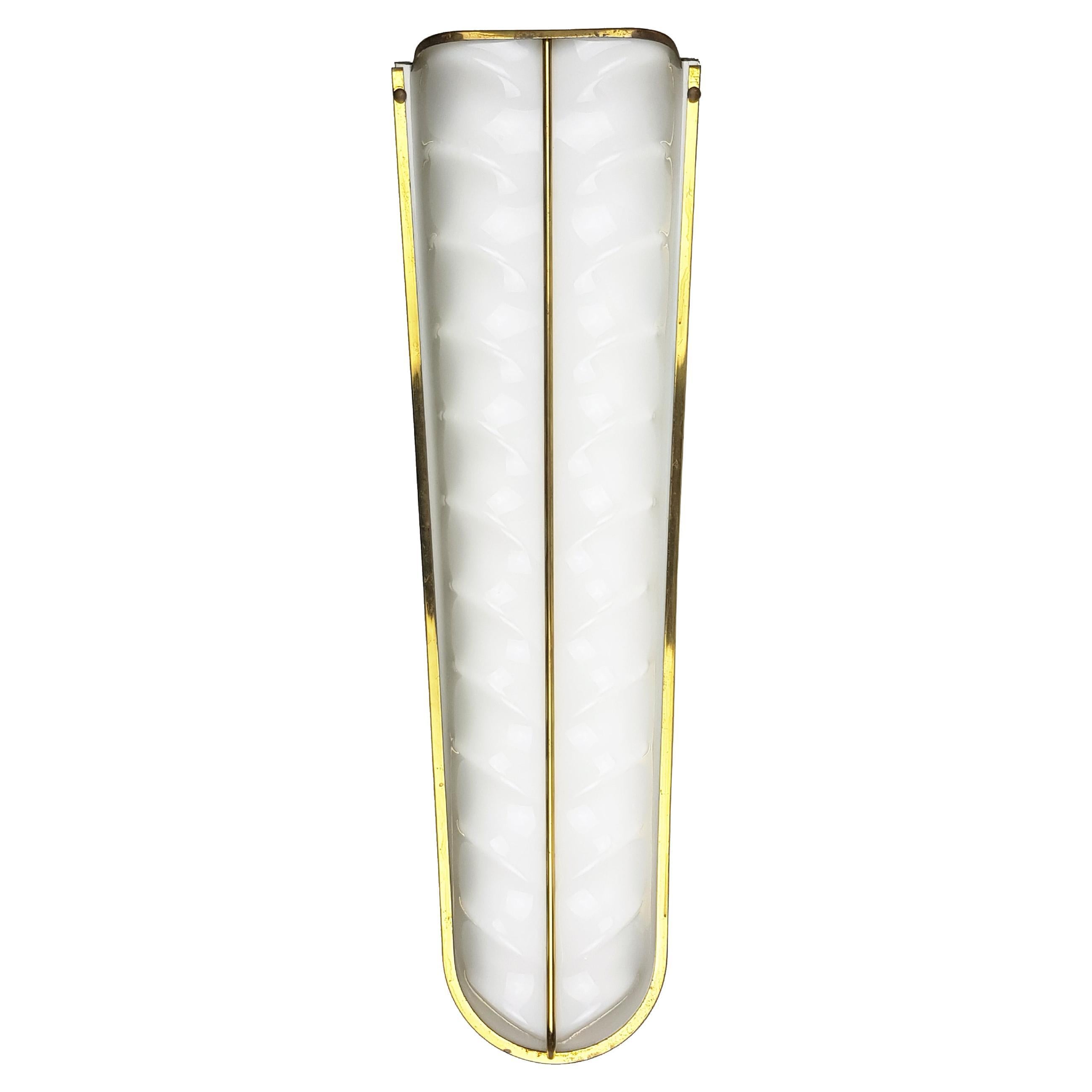 Large white perspex & metal, brass 1950s wall lamp from old italian Cinema