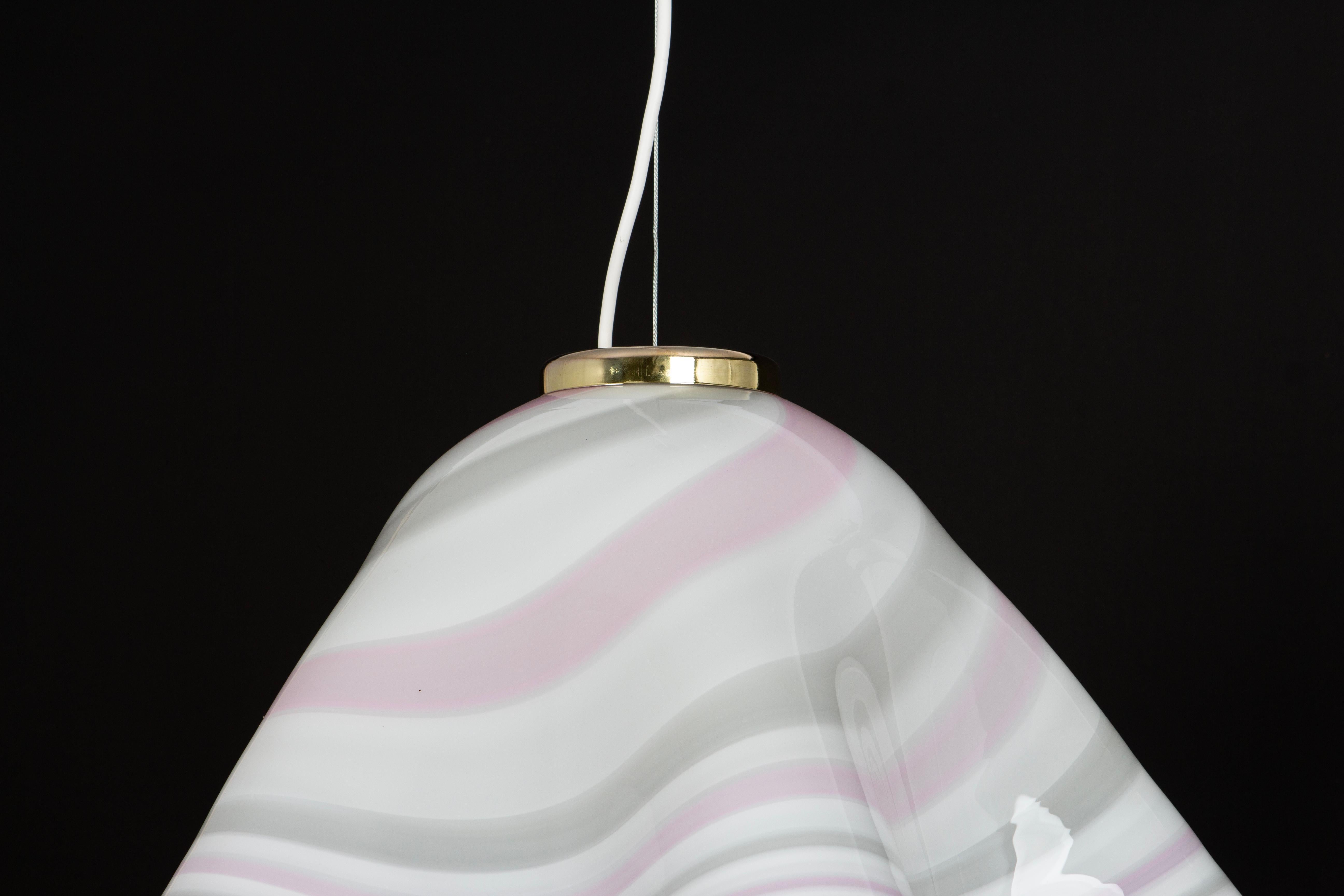Large White Pink Glass Pendant Light Mazzega-Fazzoletto, Italy, 1970s For Sale 4