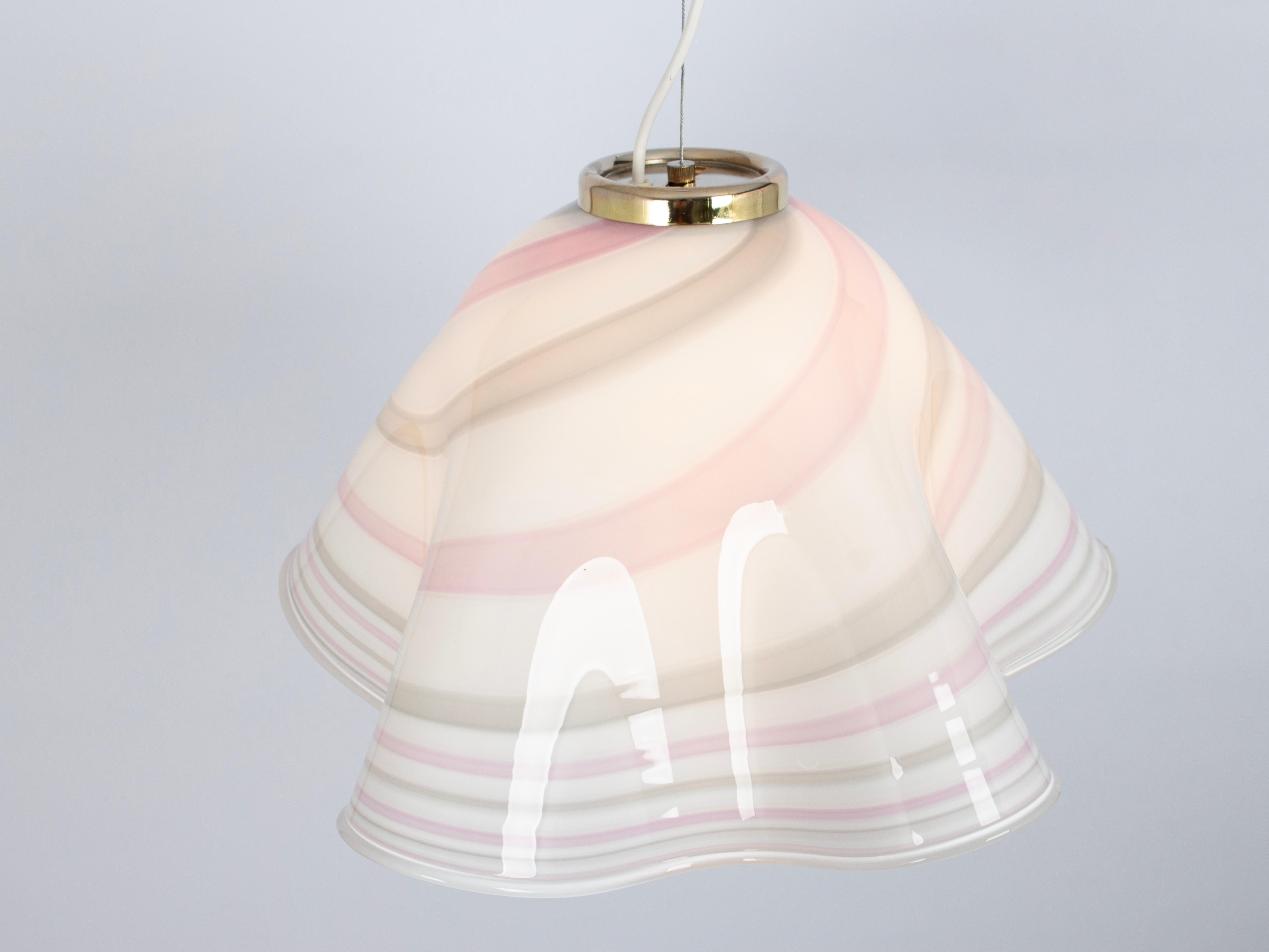 Large White Pink Glass Pendant Light Mazzega-Fazzoletto, Italy, 1970s For Sale 2