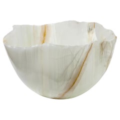 Grand bol ou centre de table en onyx poli blanc