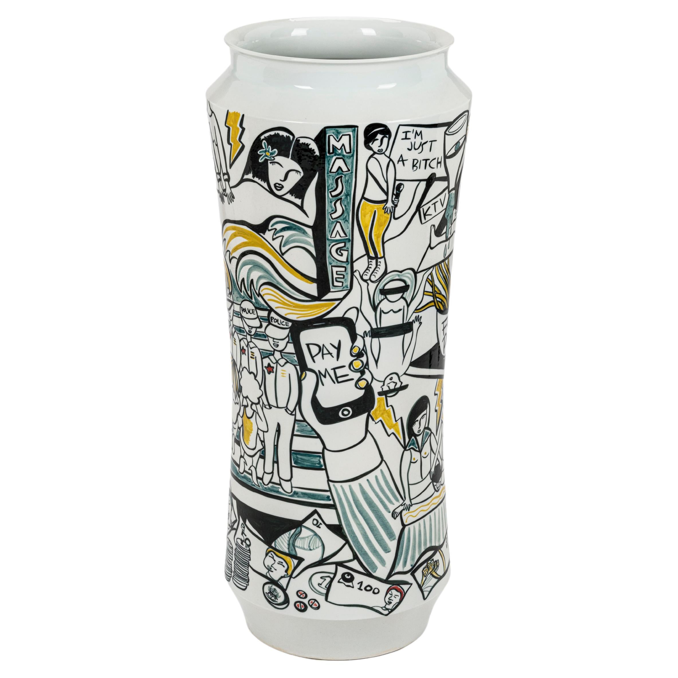 "Massage" Large White Porcelain Vase by Luce Raggi, Italy / China Contemporary