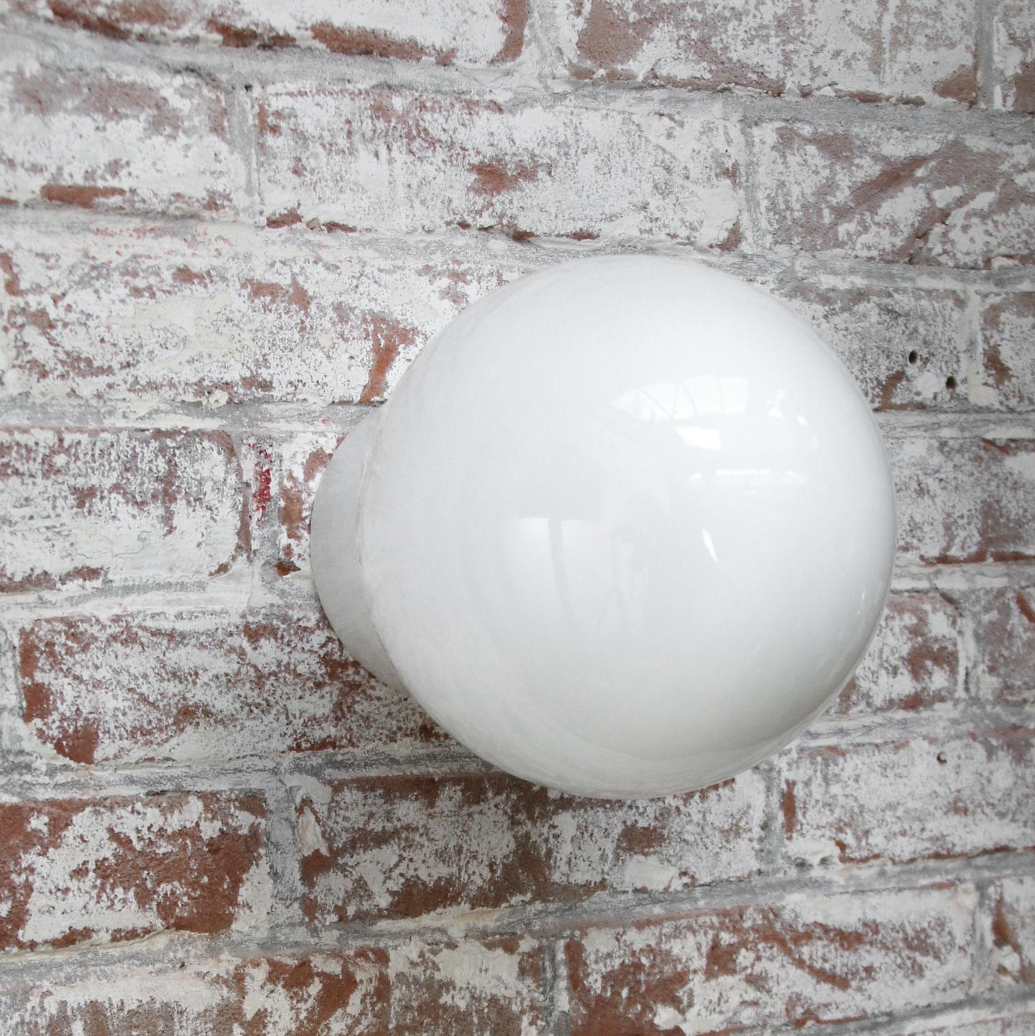 20th Century Large White Porcelain Vintage Industrial Opaline Glass Ceiling Lamps