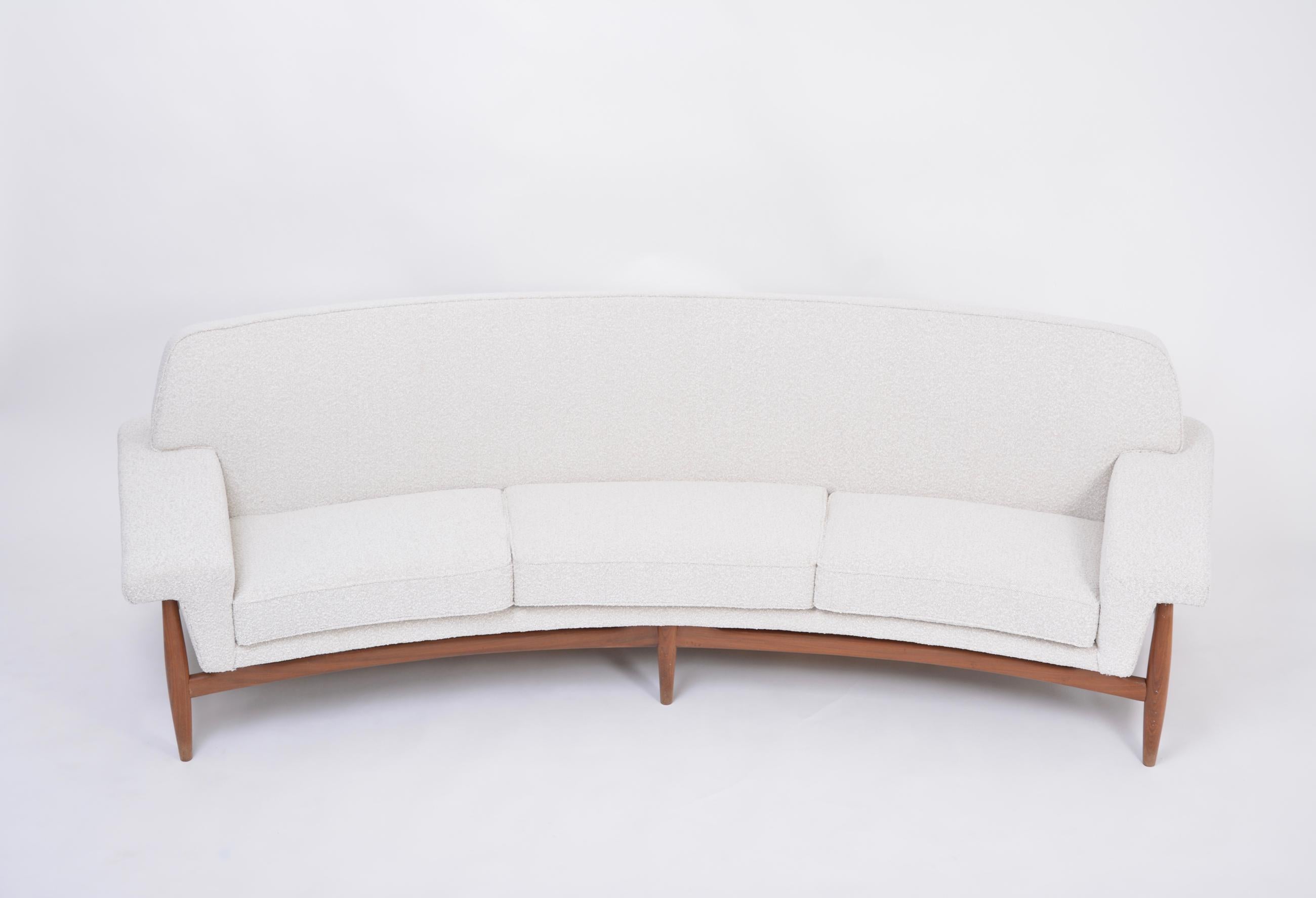Mid-Century Modern Large White Reupholstered Mid-Century Sofa by Johannes Andersen for Trensum