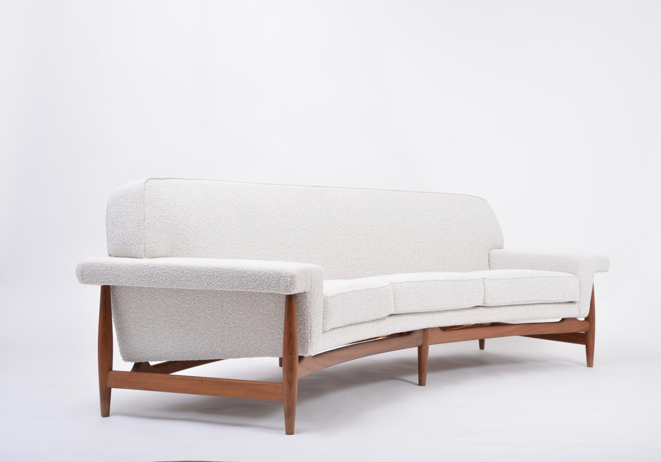 Swedish Large White Reupholstered Mid-Century Sofa by Johannes Andersen for Trensum