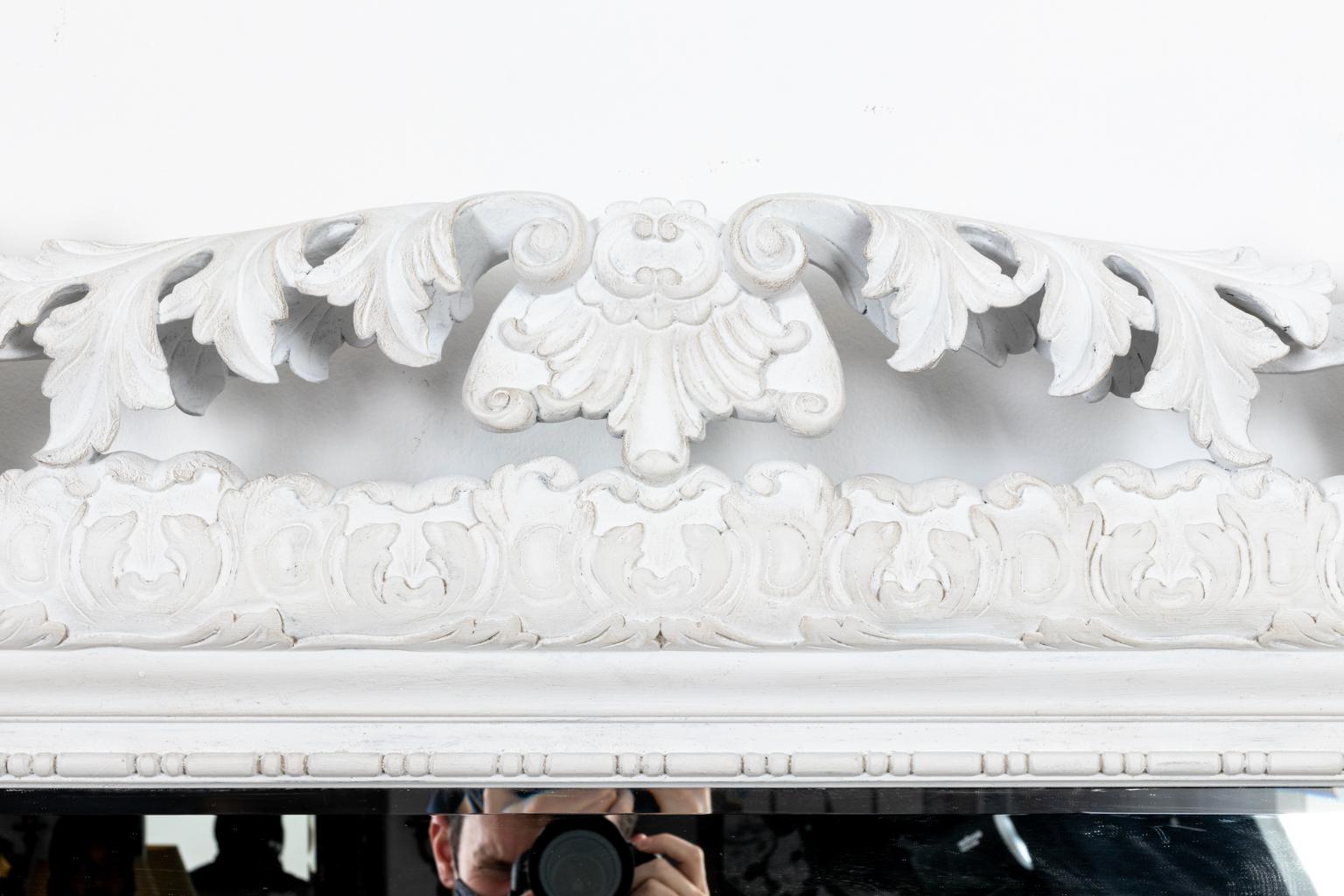 Large White Rococo Style Mirror In Good Condition In Stamford, CT