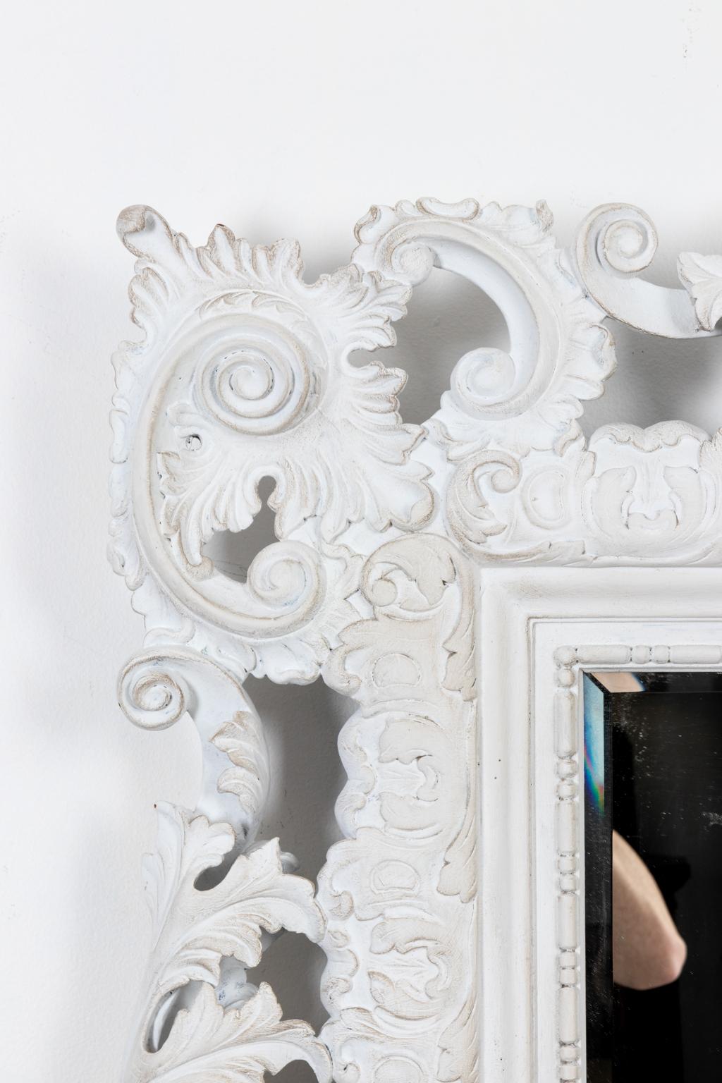 Mahogany Large White Rococo Style Mirror