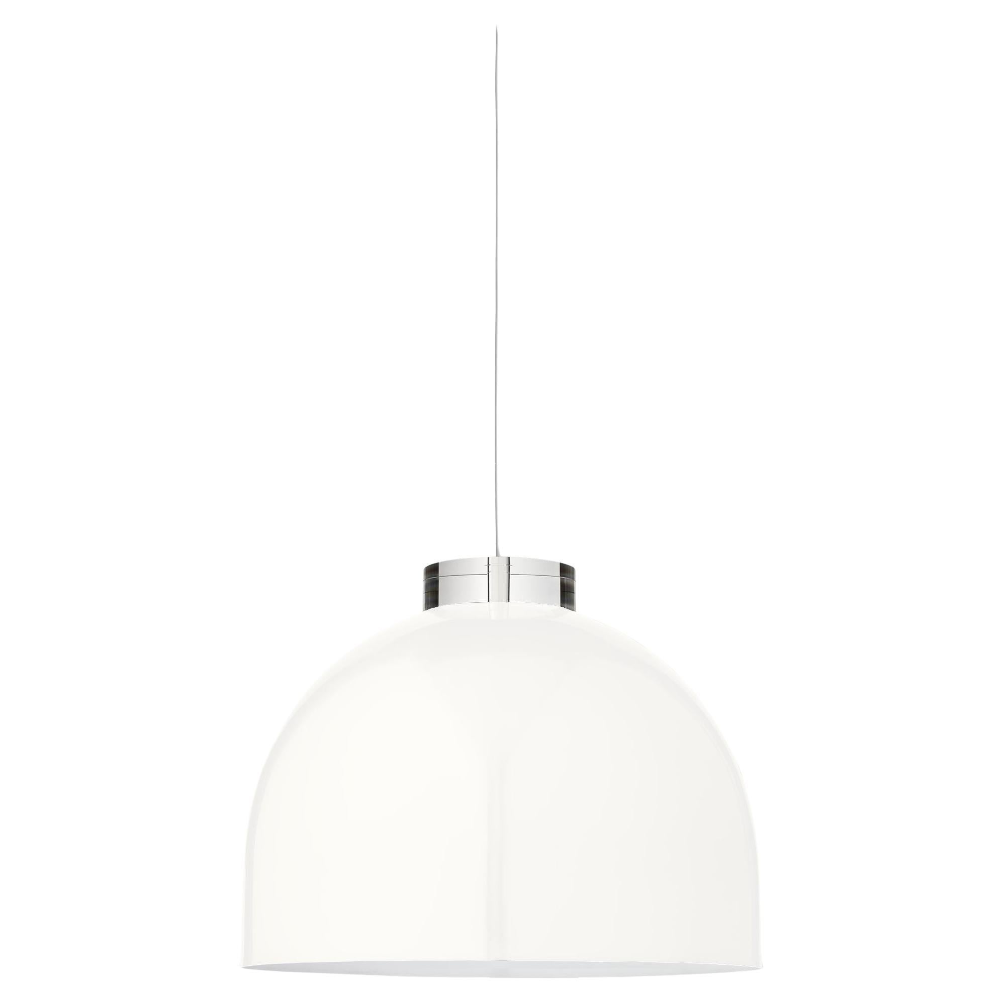 Grande lampe à suspension ronde blanche  en vente