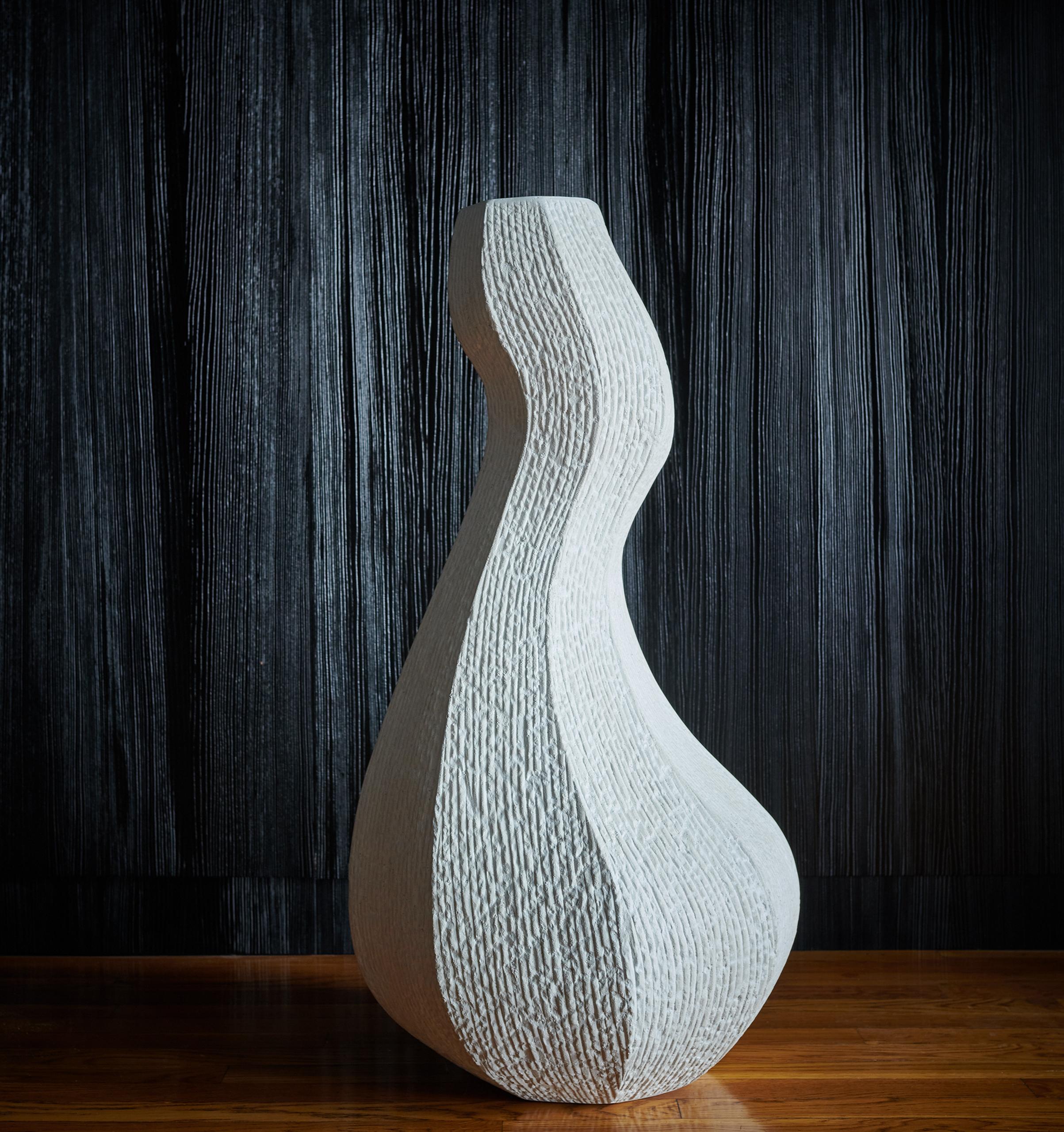 Cast Large White Sculptural Limestone Vessel by Studio Laurence For Sale